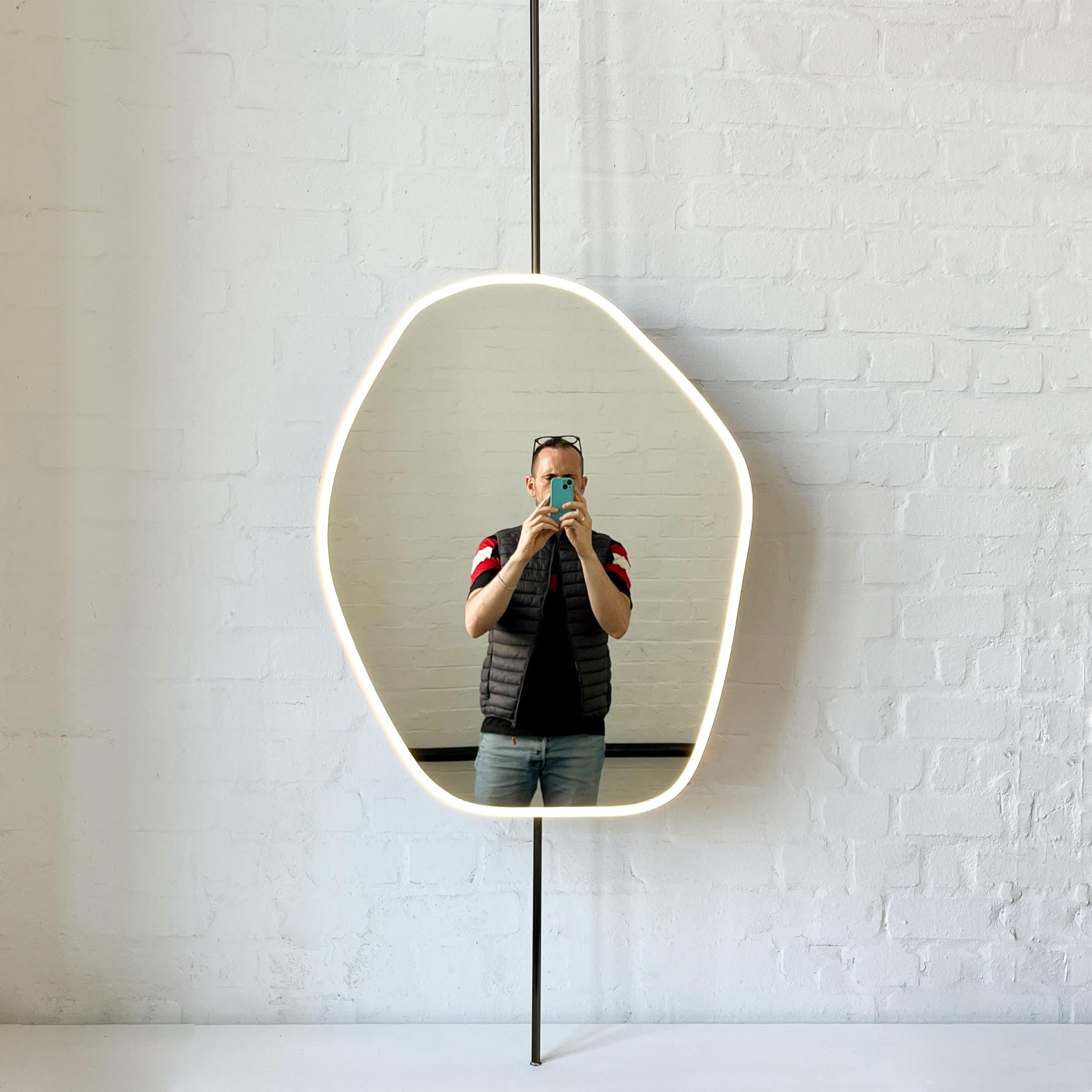 Countertop to Ceiling Freeform Illuminated Mirror with Bronze Patina Brass Frame For Sale 2