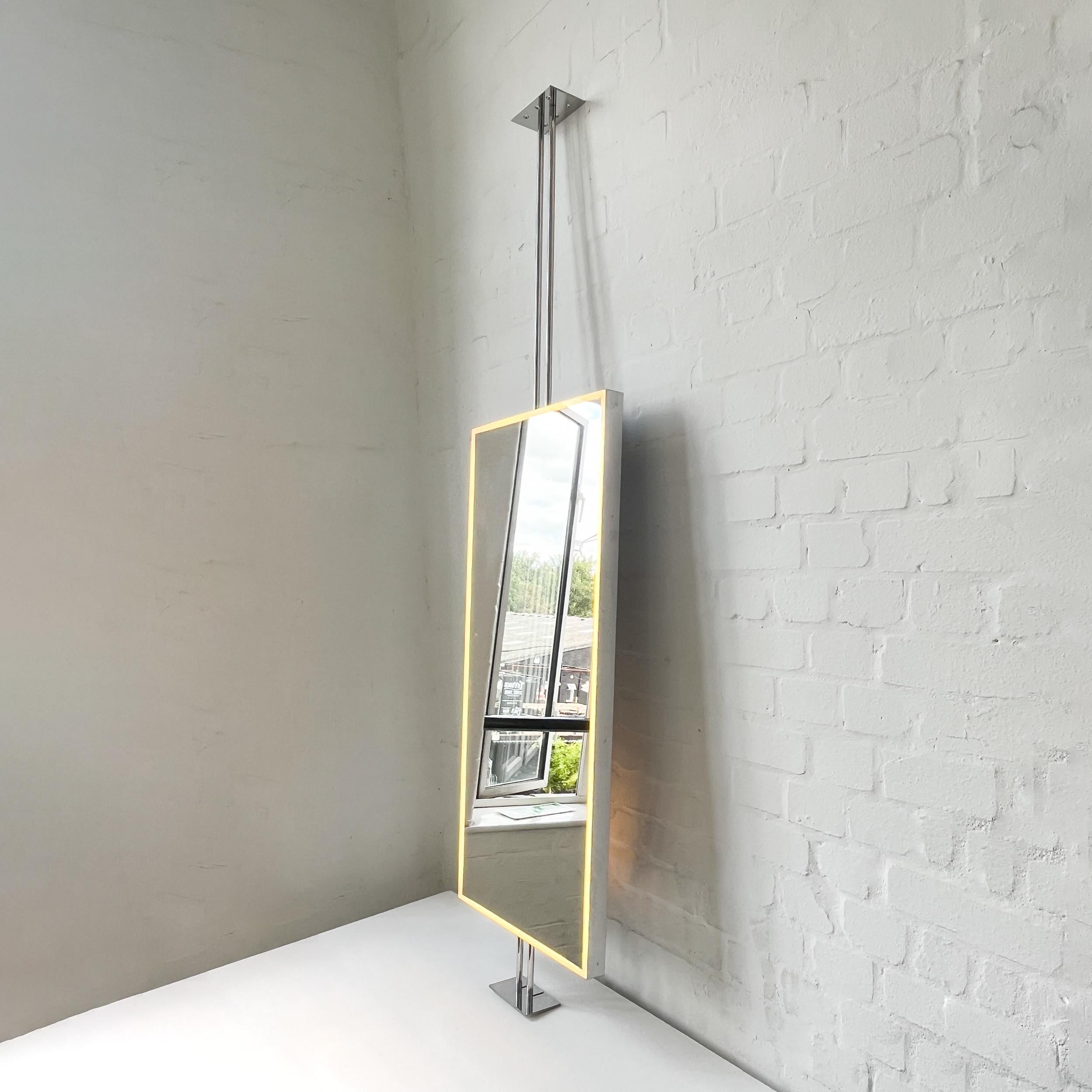 Britannico Countertop to Ceiling Illuminated Rectangular Mirror, Stainless Steel Frame in vendita