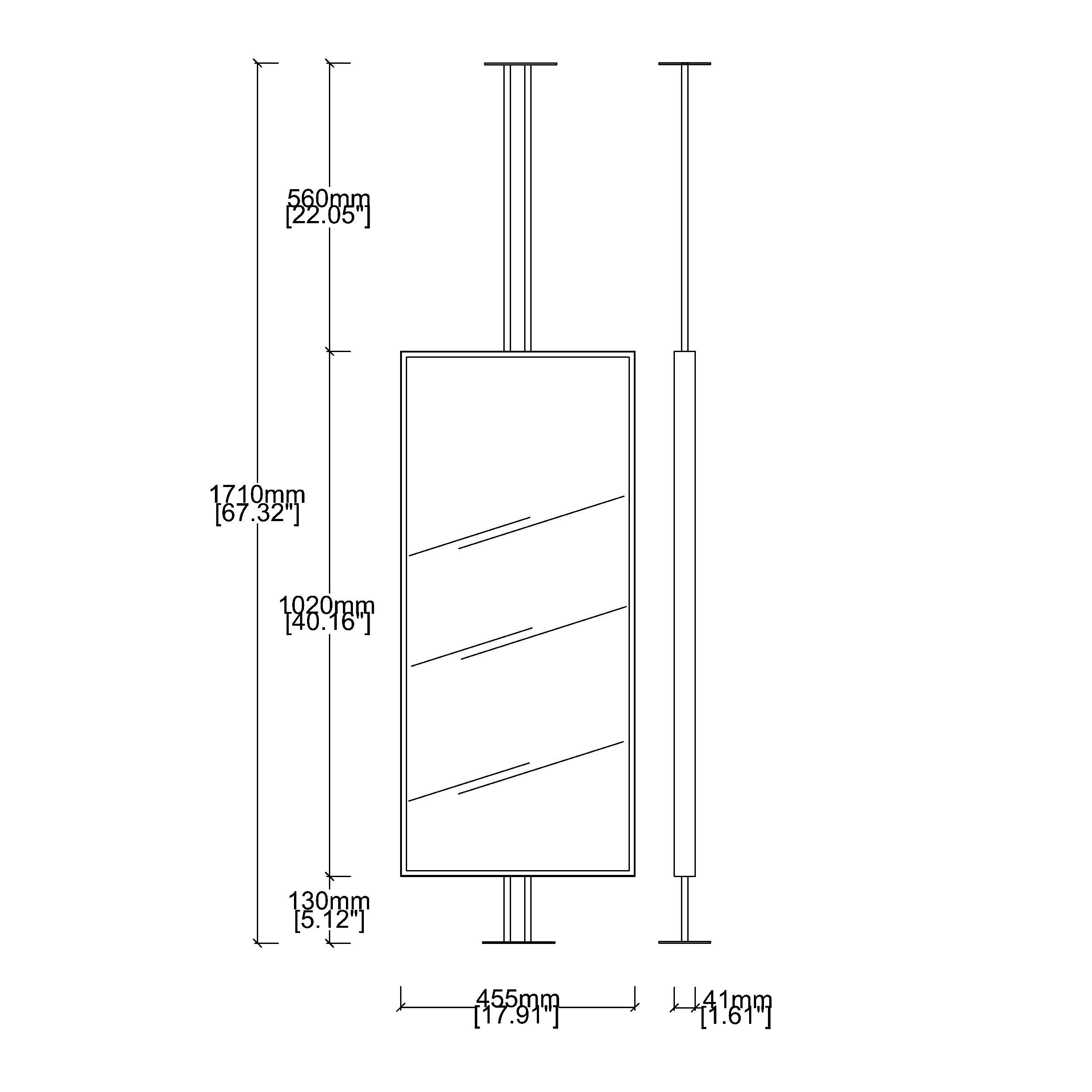 XXI secolo e contemporaneo Countertop to Ceiling Illuminated Rectangular Mirror, Stainless Steel Frame in vendita
