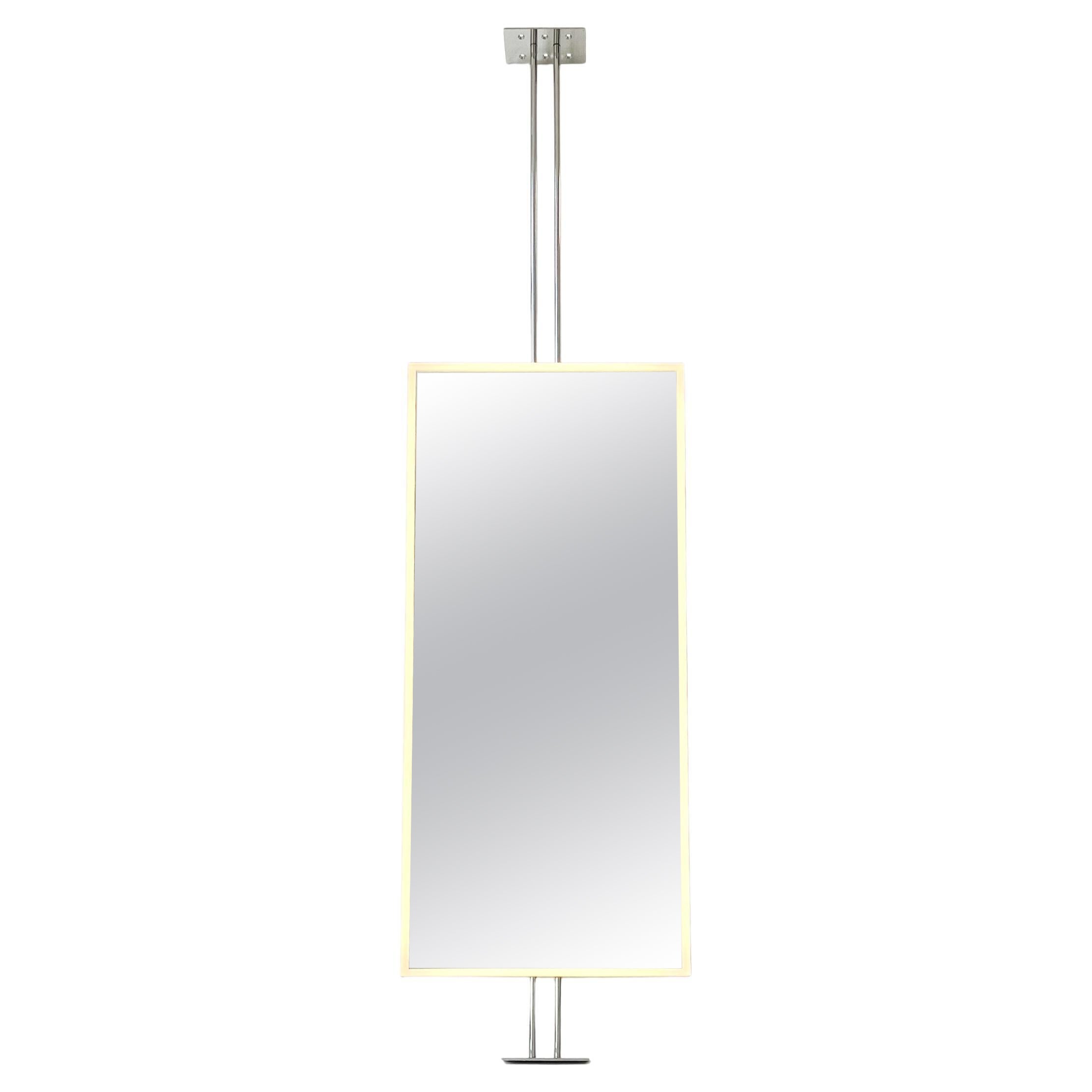 Countertop to Ceiling Illuminated Rectangular Mirror, Stainless Steel Frame