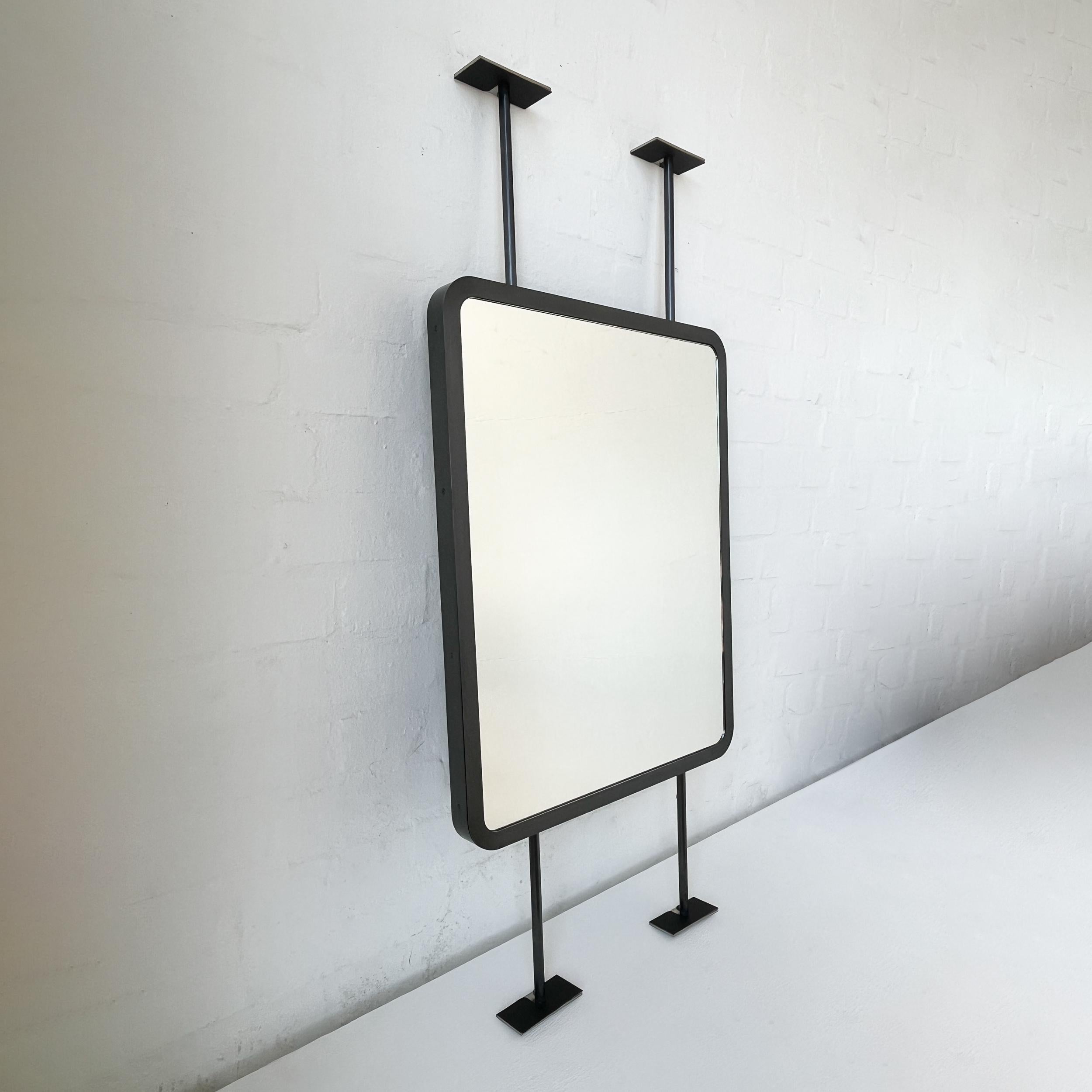 Countertop to Ceiling Rectangular Mirror with Blackened Stainless Steel Frame For Sale 4