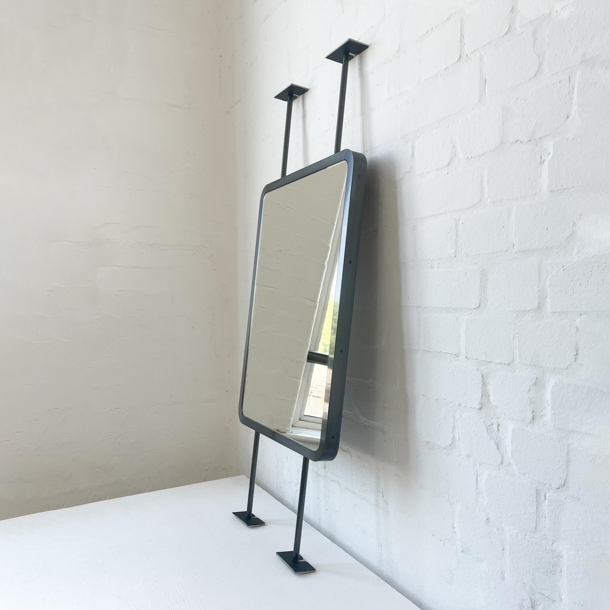 Countertop to Ceiling Rectangular Mirror with Blackened Stainless Steel Frame In New Condition For Sale In London, GB