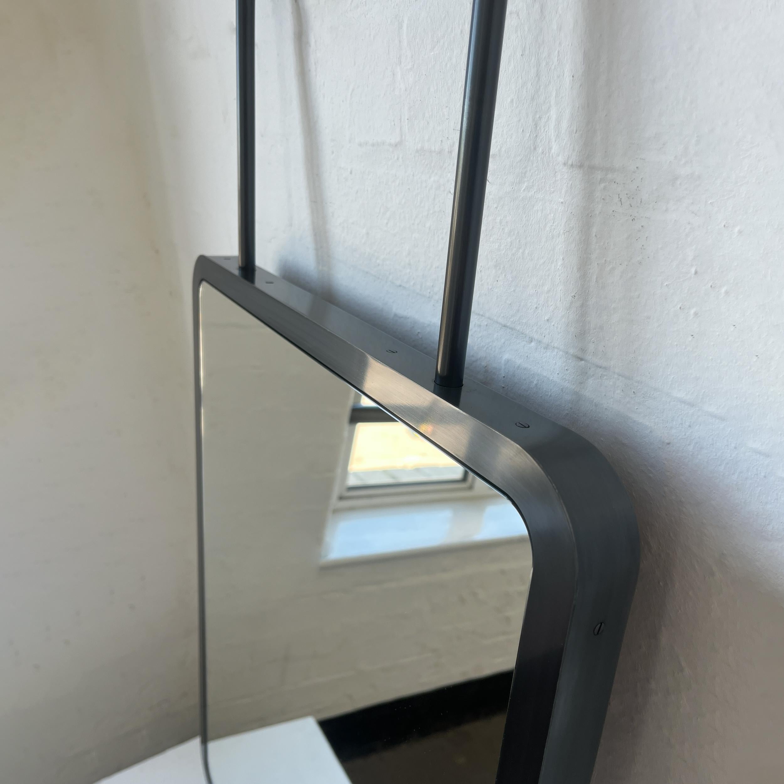 Contemporary Countertop to Ceiling Rectangular Mirror with Blackened Stainless Steel Frame For Sale