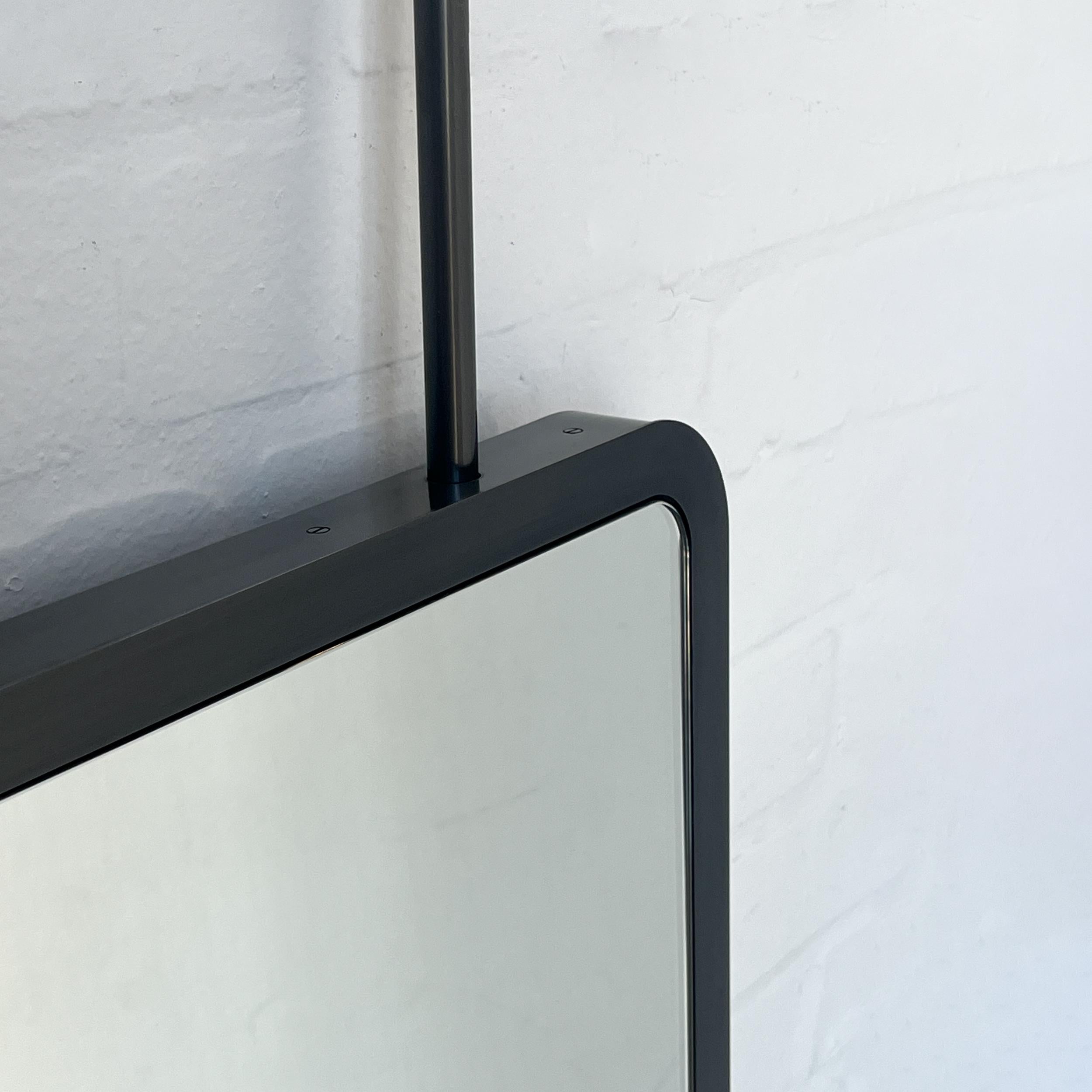 Countertop to Ceiling Rectangular Mirror with Blackened Stainless Steel Frame For Sale 2