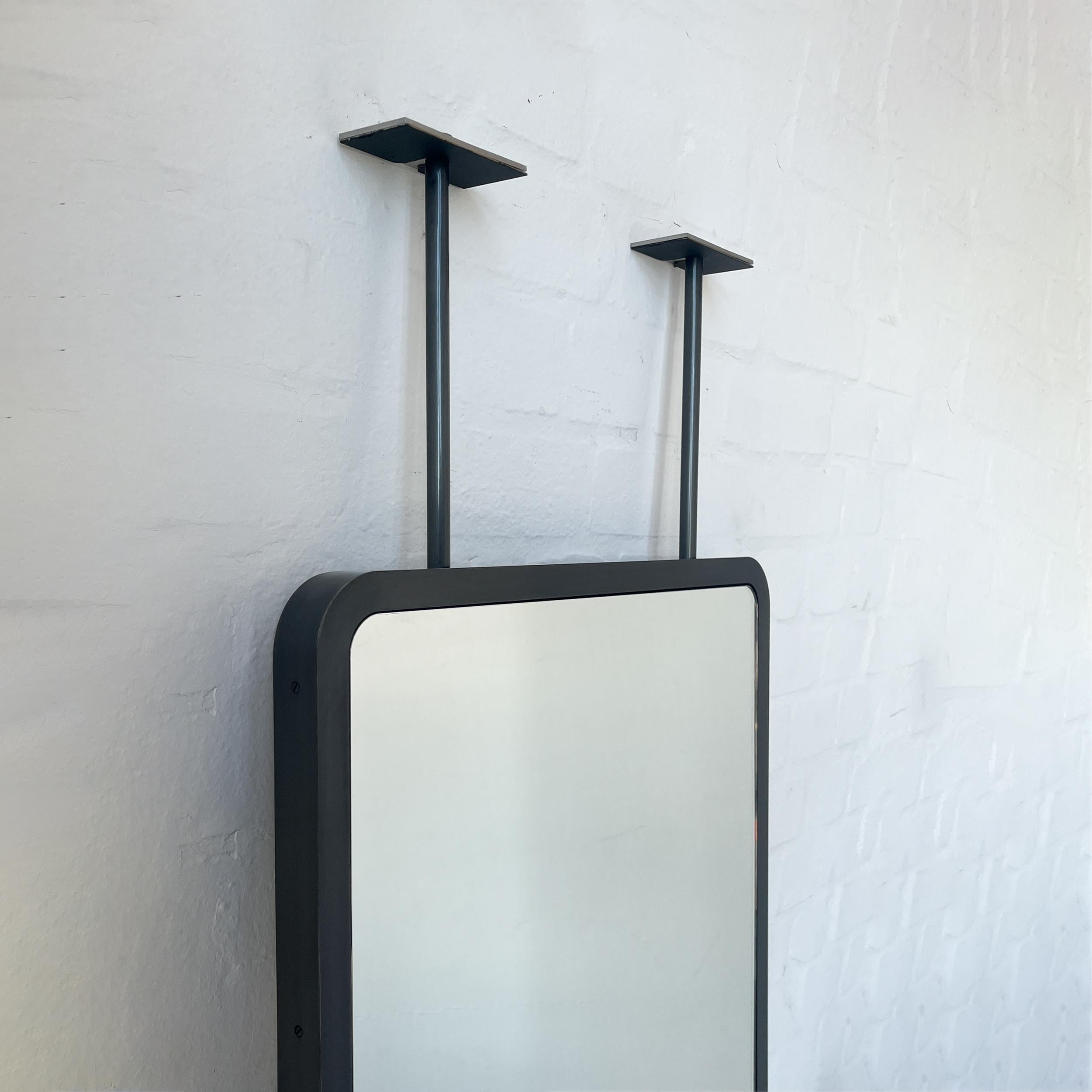 Countertop to Ceiling Rectangular Mirror with Blackened Stainless Steel Frame For Sale 3
