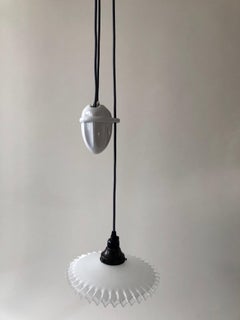 Counterweight Pendant Lamp, 1900, Made from Porcelain and Handmade Glass