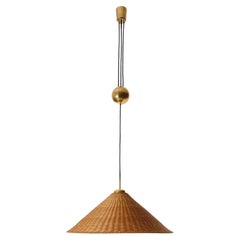 Counterweight Pendant Light by J.T. Kalmar, Josef Frank, Brass Wicker, 1950s