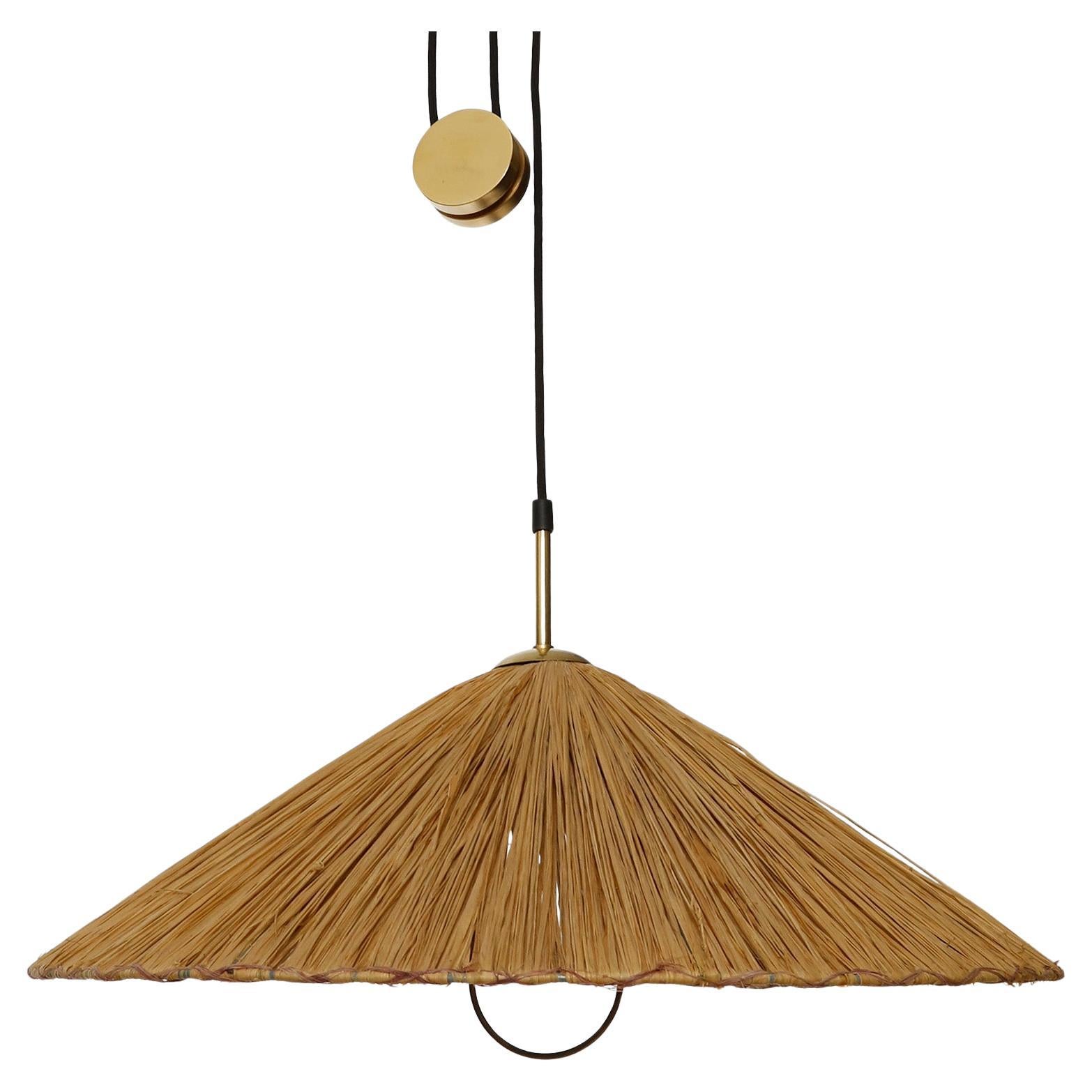Austrian Counterweight Pendant Light 'Jo-Jo Zug' Kalmar, Josef Frank, Brass Straw, 1950s For Sale