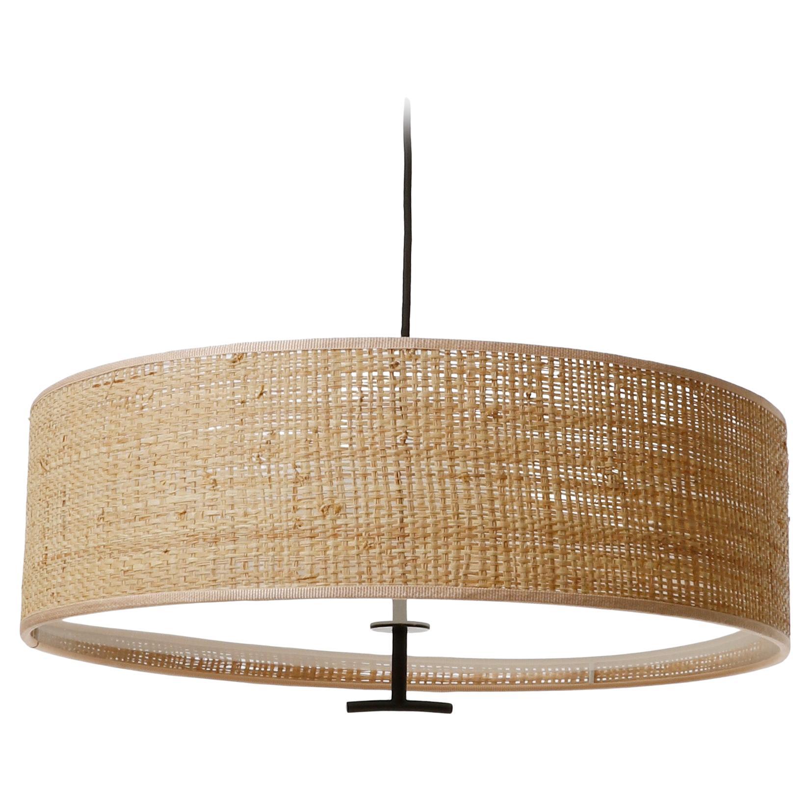 Lampada a sospensione a contrappeso J.T. Kalmar, ottone, vimini, plexiglass, metallo, anni '60 In condizioni ottime in vendita a Hausmannstätten, AT