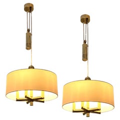 Counterweight Pendant Lights 1950's in Brass with Silk Shade