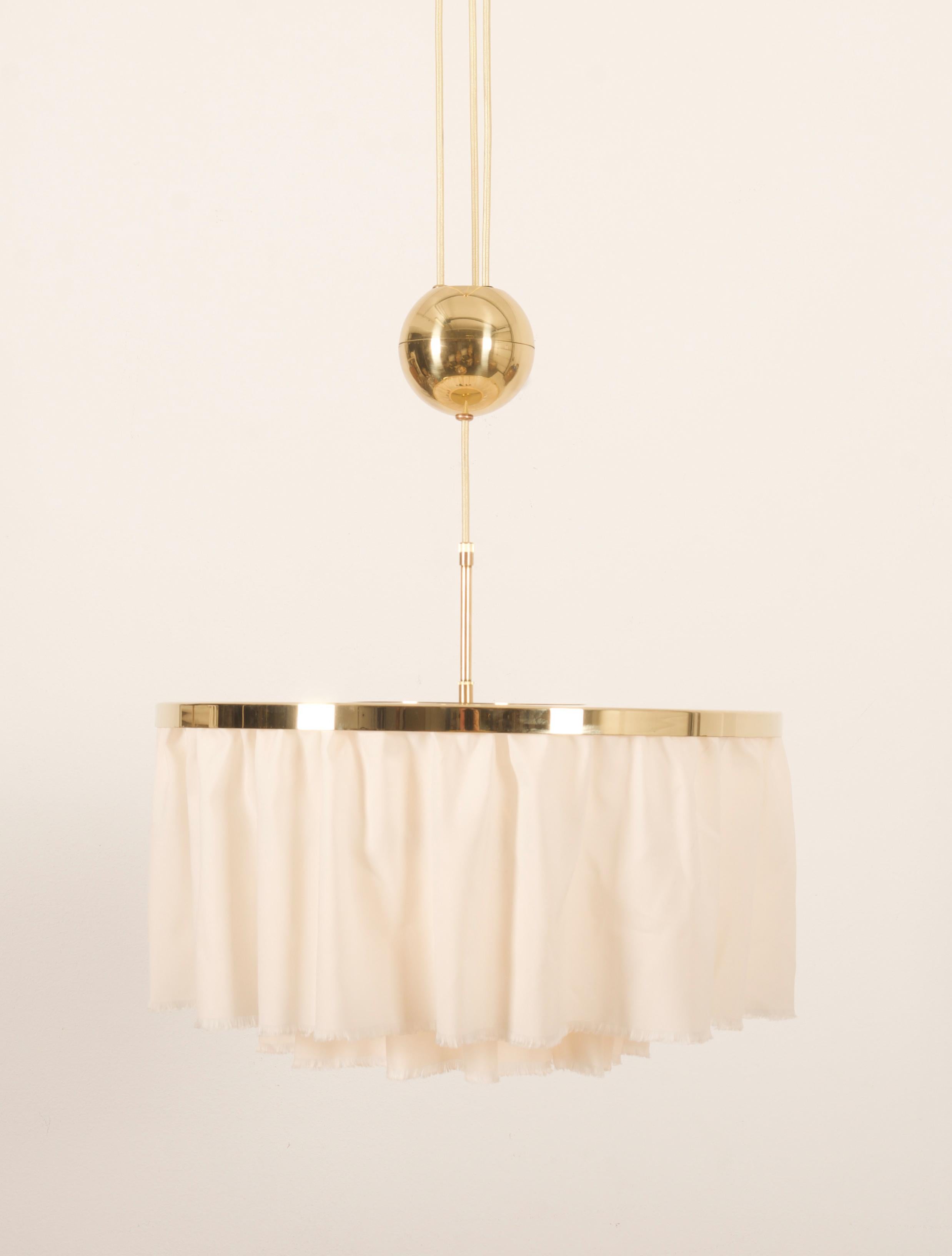 Vienna Secession Counterweight Silk Pendant Lamp by J.T. Kalmar Designed by Adolf Loos For Sale