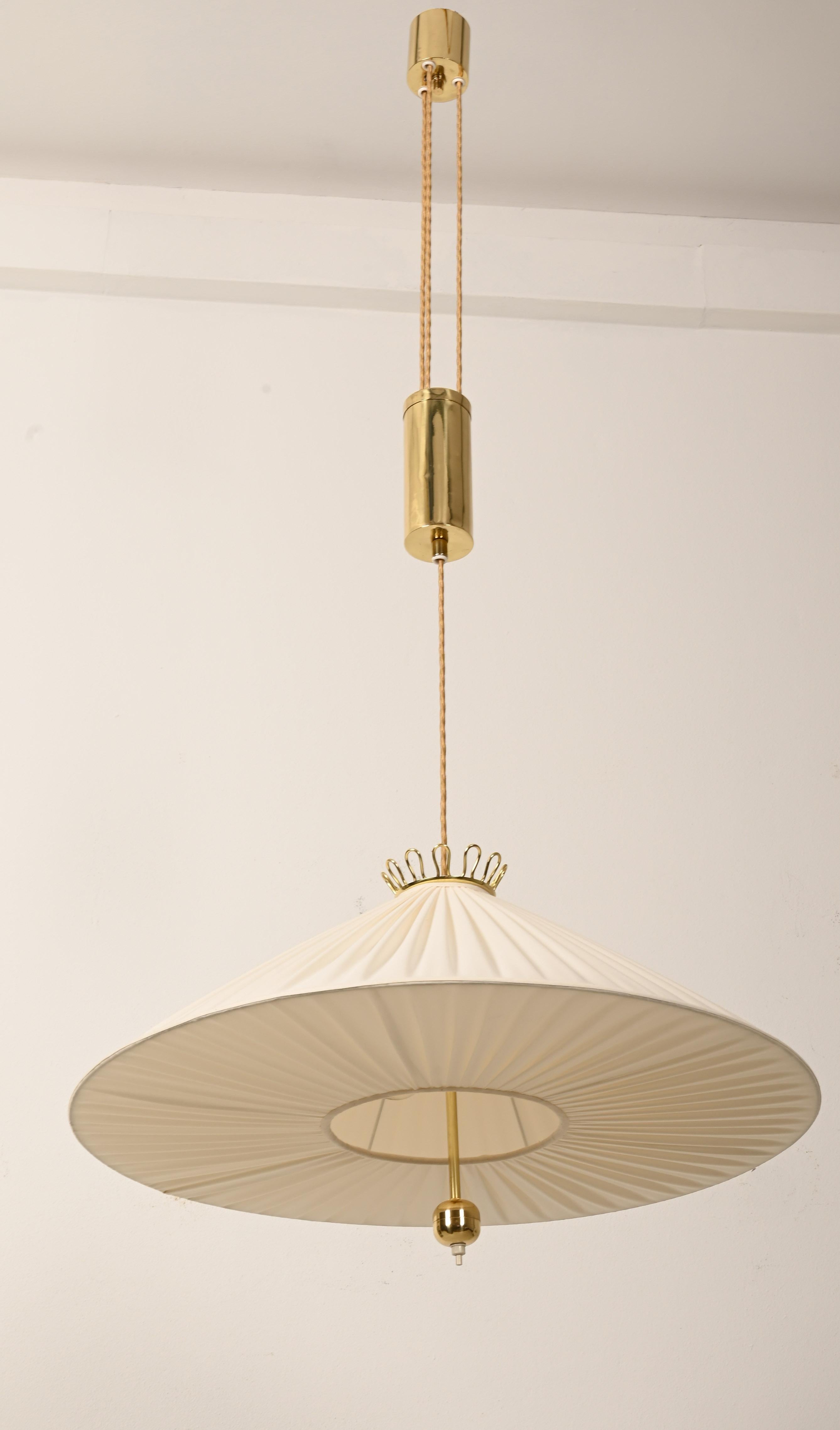Austrian Counterweight Silk Pendant Light Attributed to Josef Frank
