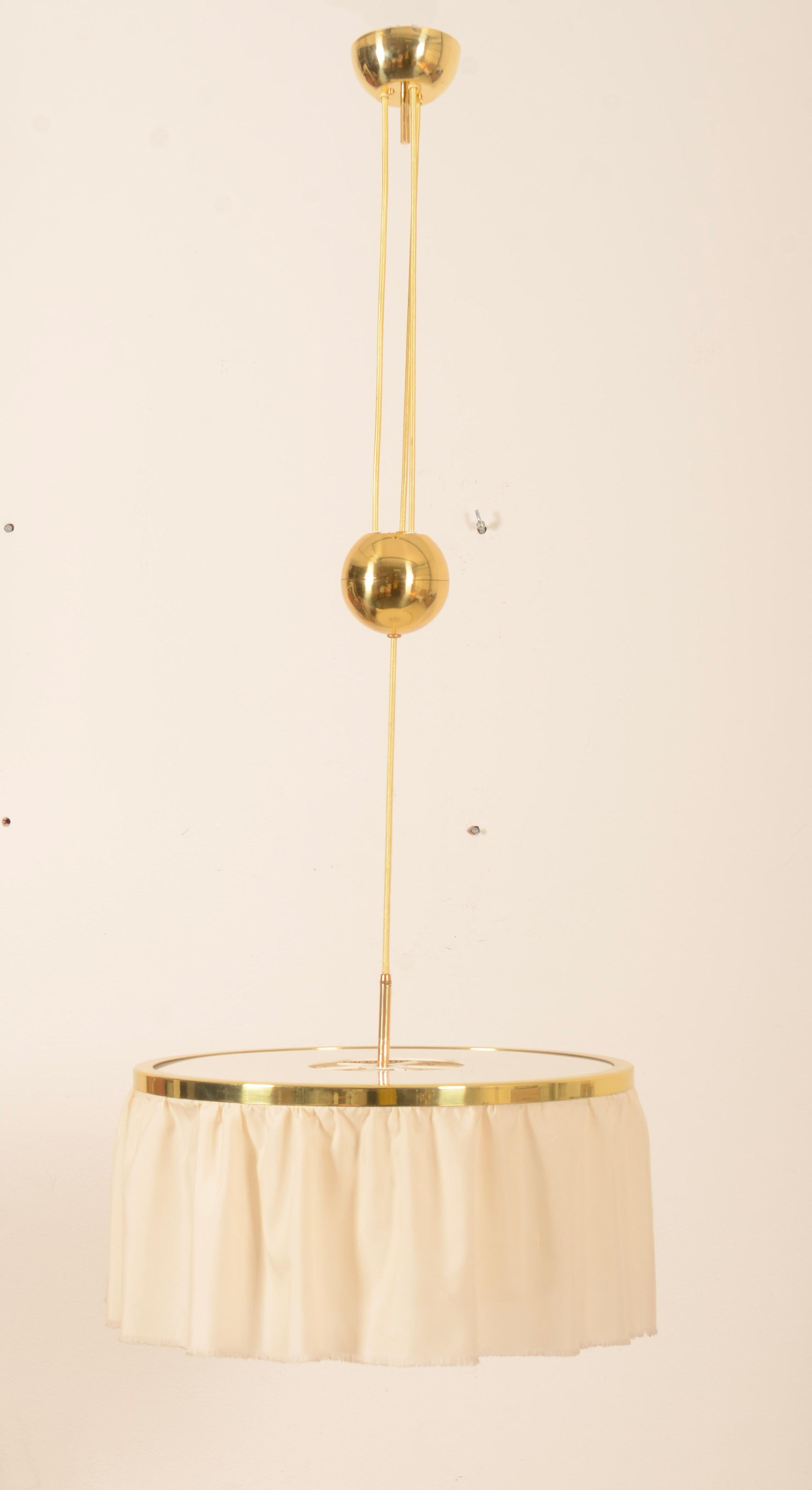 Brass Counterweight Silk Pendant Light by J.T. Kalmar Designed by Adolf Loos