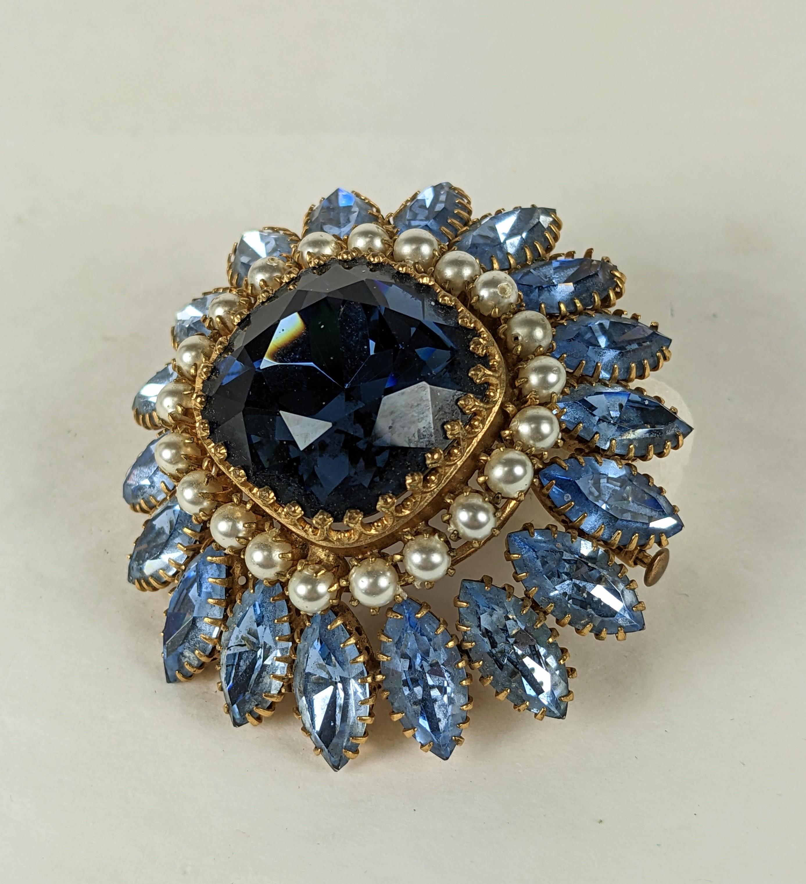 Countess Cis Sapphire, Aquamarine and Pearl Brooch In Good Condition For Sale In New York, NY