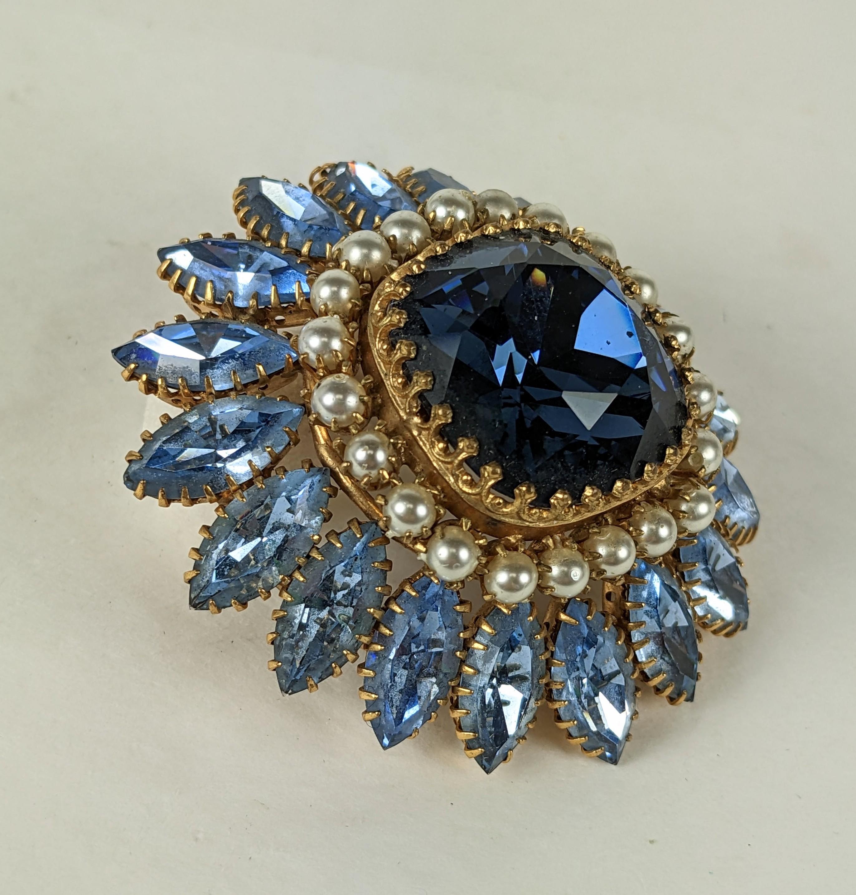 Women's or Men's Countess Cis Sapphire, Aquamarine and Pearl Brooch For Sale