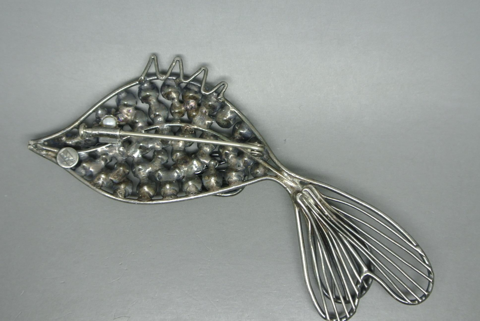 French Designer Cis Countess Fish Brooch
very rare design 
Signed Cis 
Small soldering mark can be seen on fish tail. 