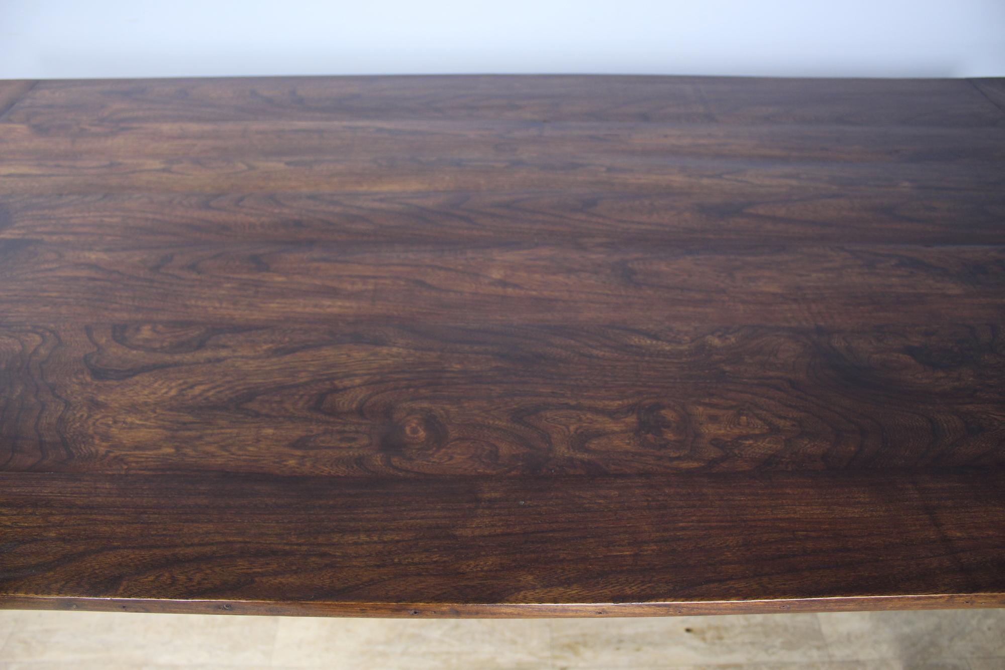 French Country Antique Elm Farm Table, Breadboard Ends