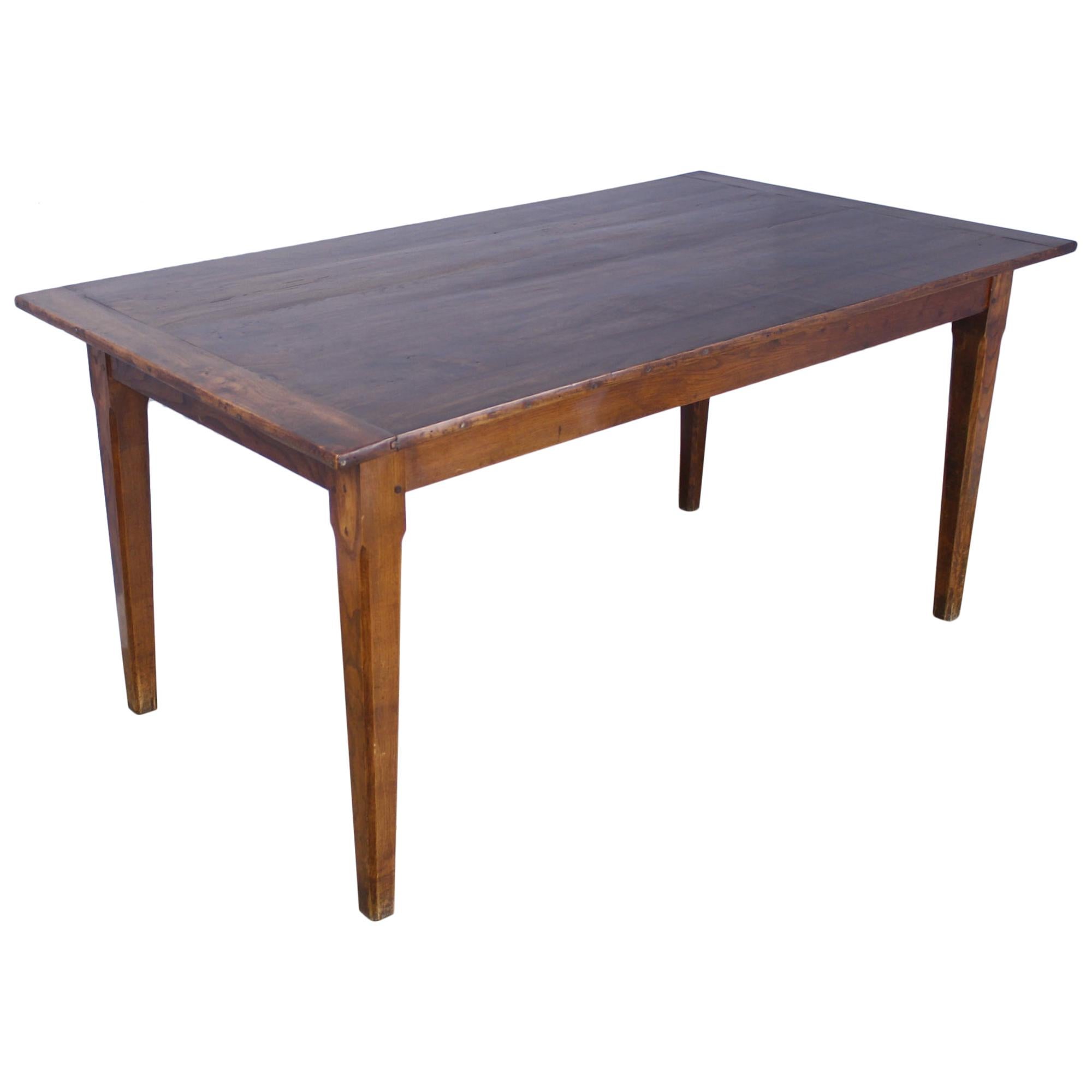 Country Antique Elm Farm Table, Breadboard Ends