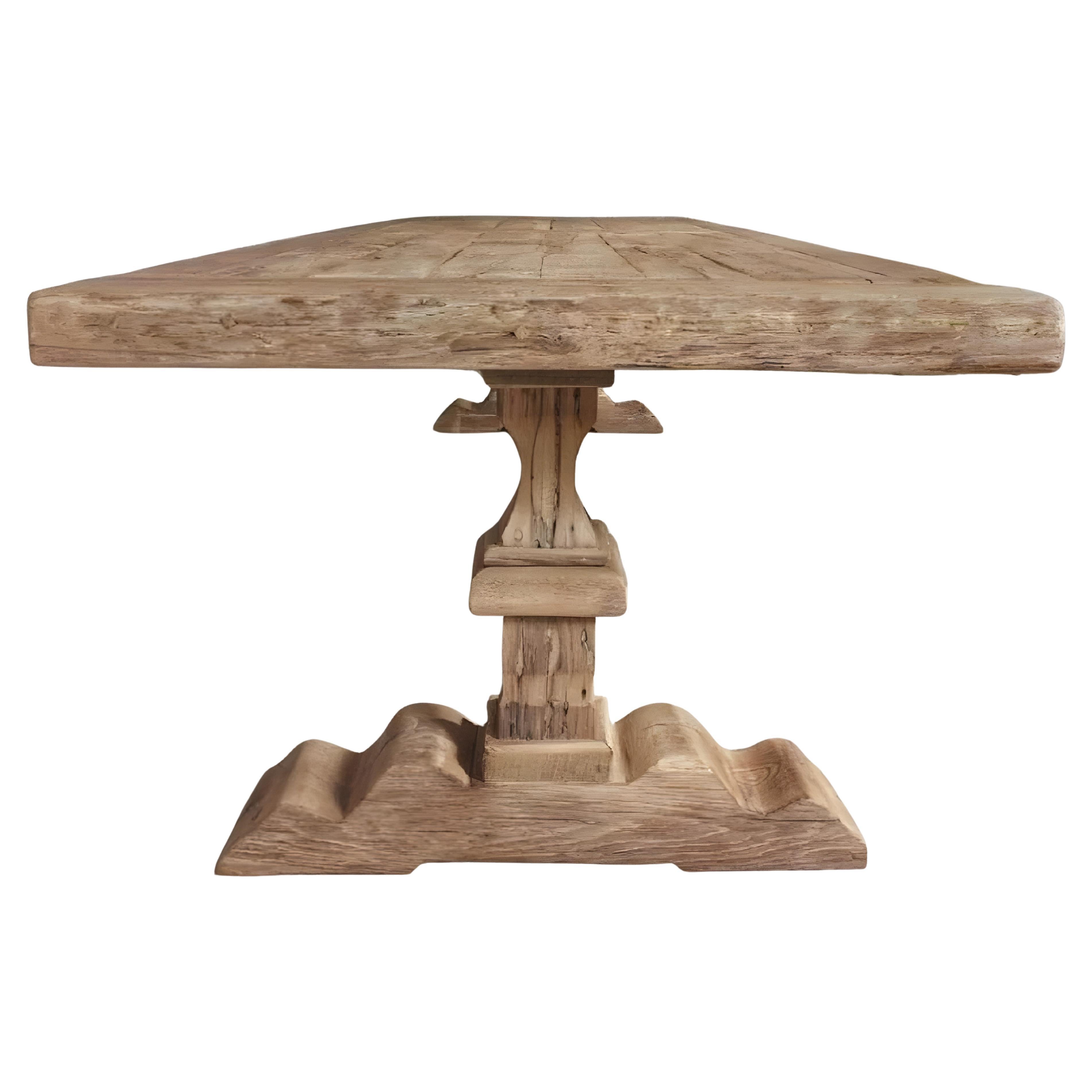 Table de campagne récupérée faite de planches de chêne de grange 19ème
