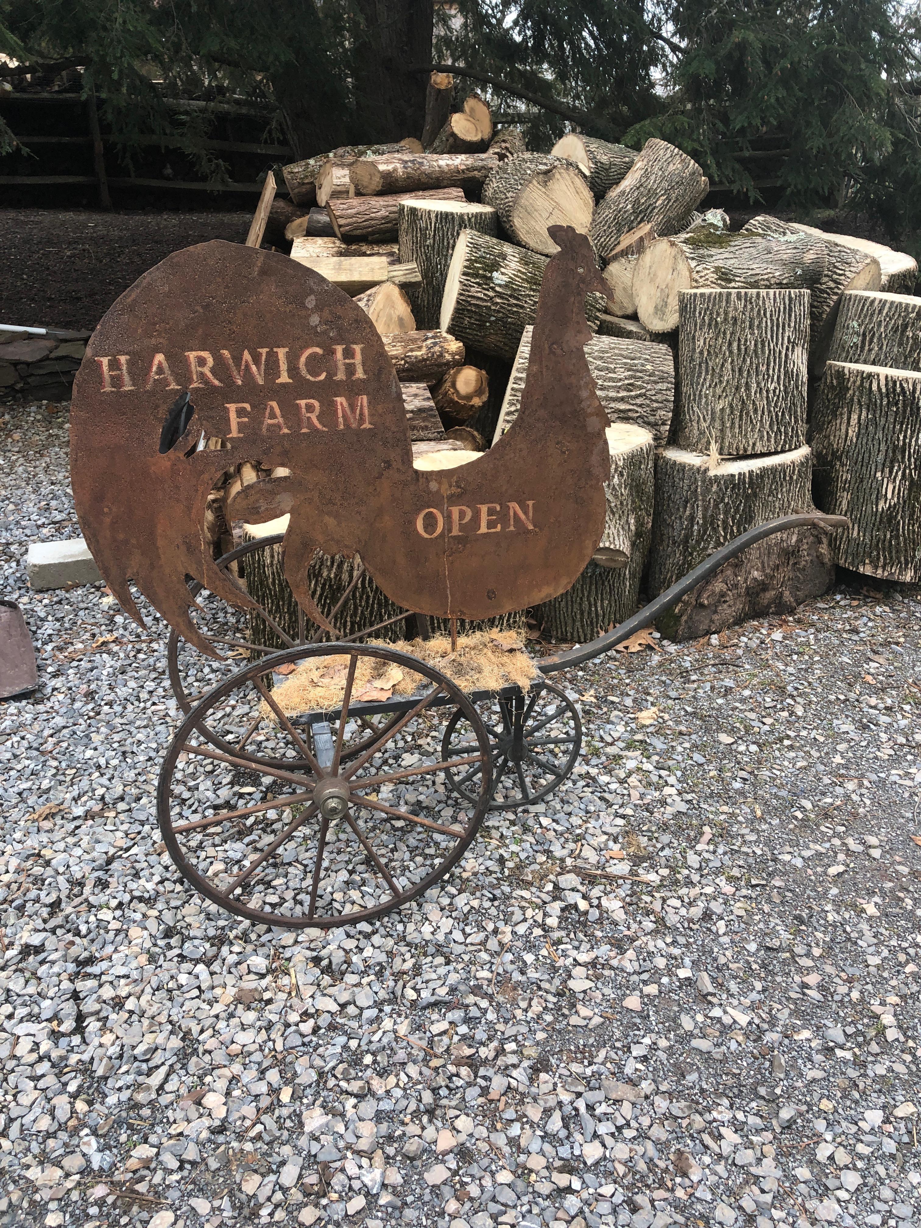 Late 20th Century Country Charming Tin Harwich Farm Rooster Sign
