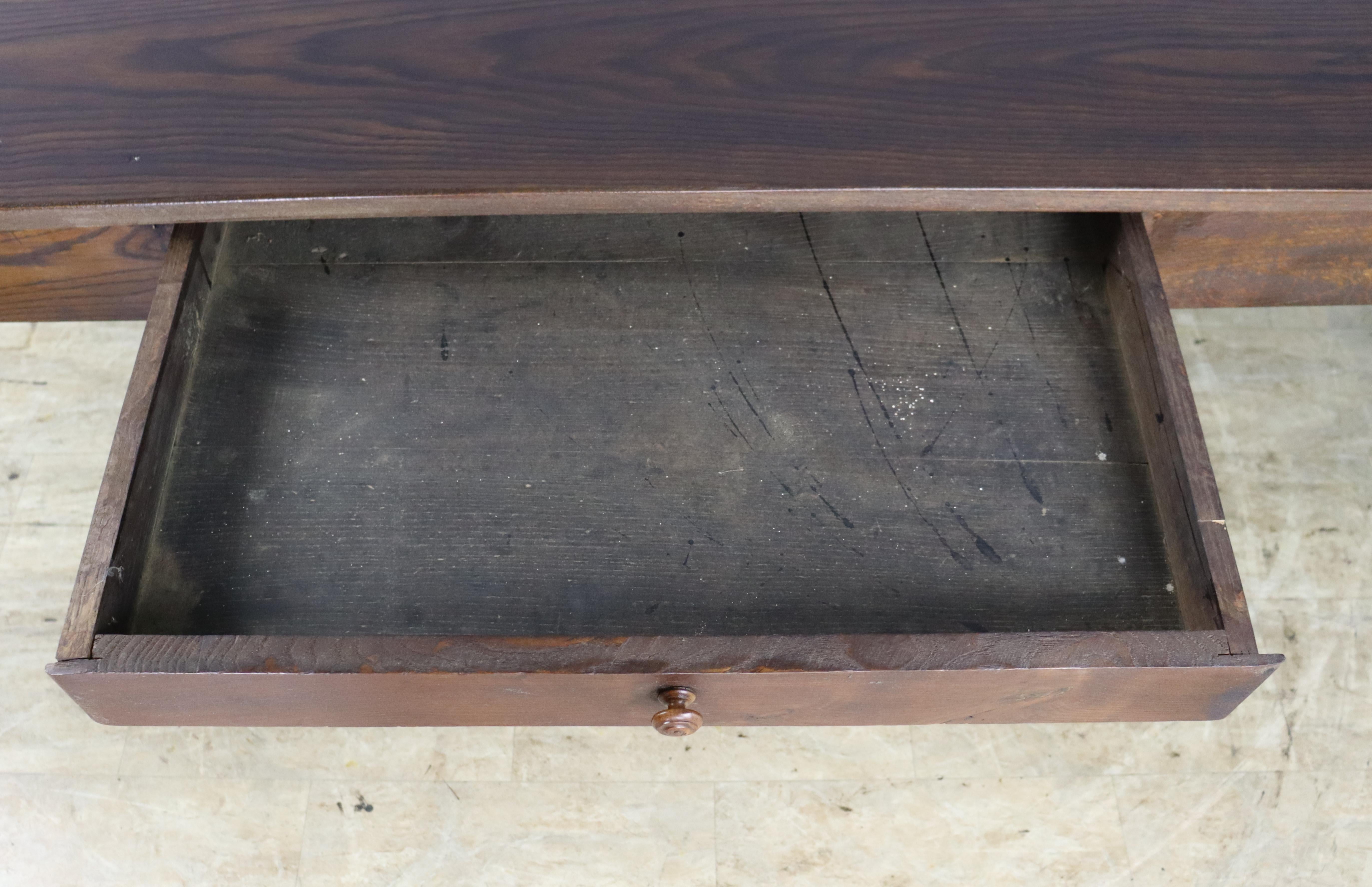 Country Chestnut Farm Table with One Drawer For Sale 8