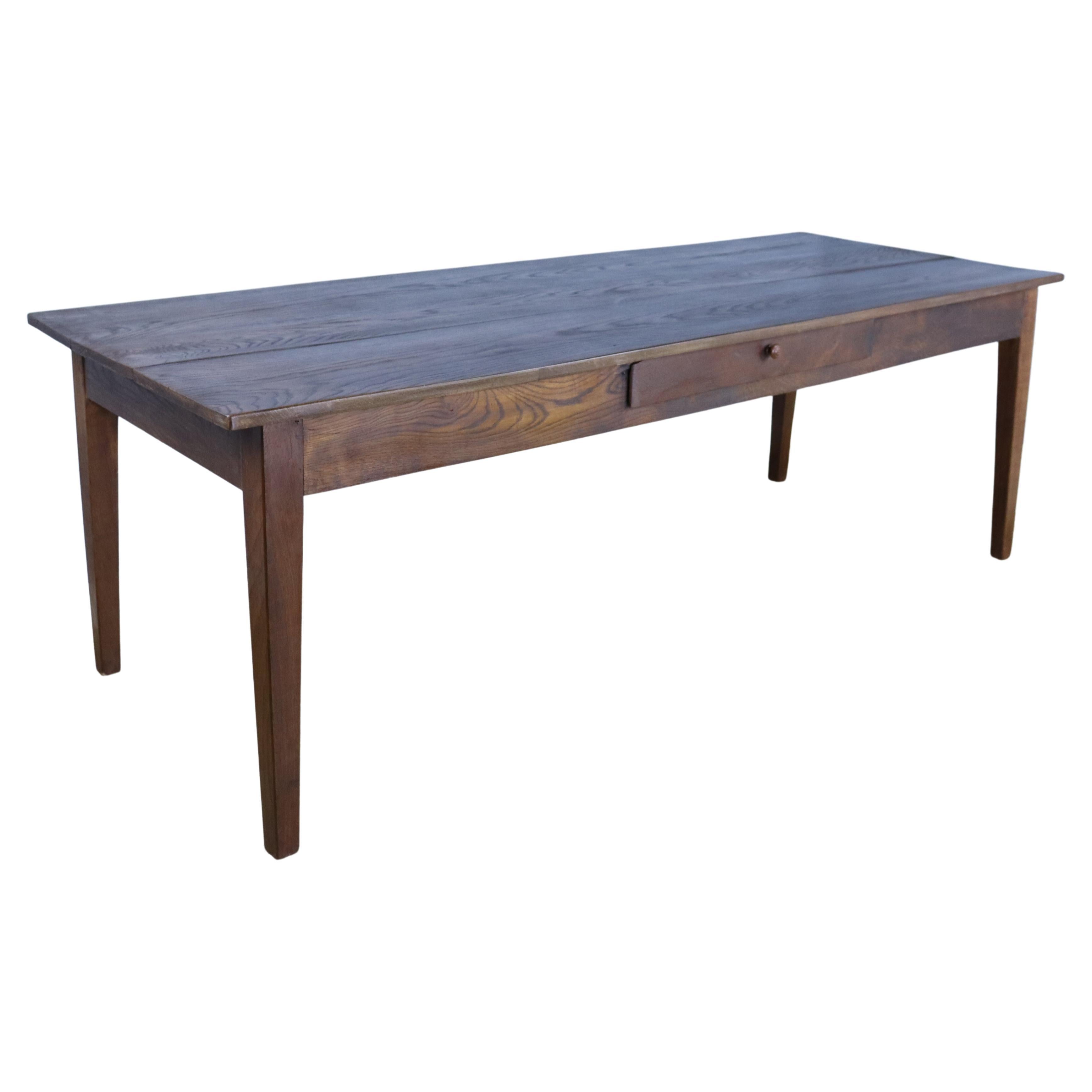 Country Chestnut Farm Table with One Drawer For Sale