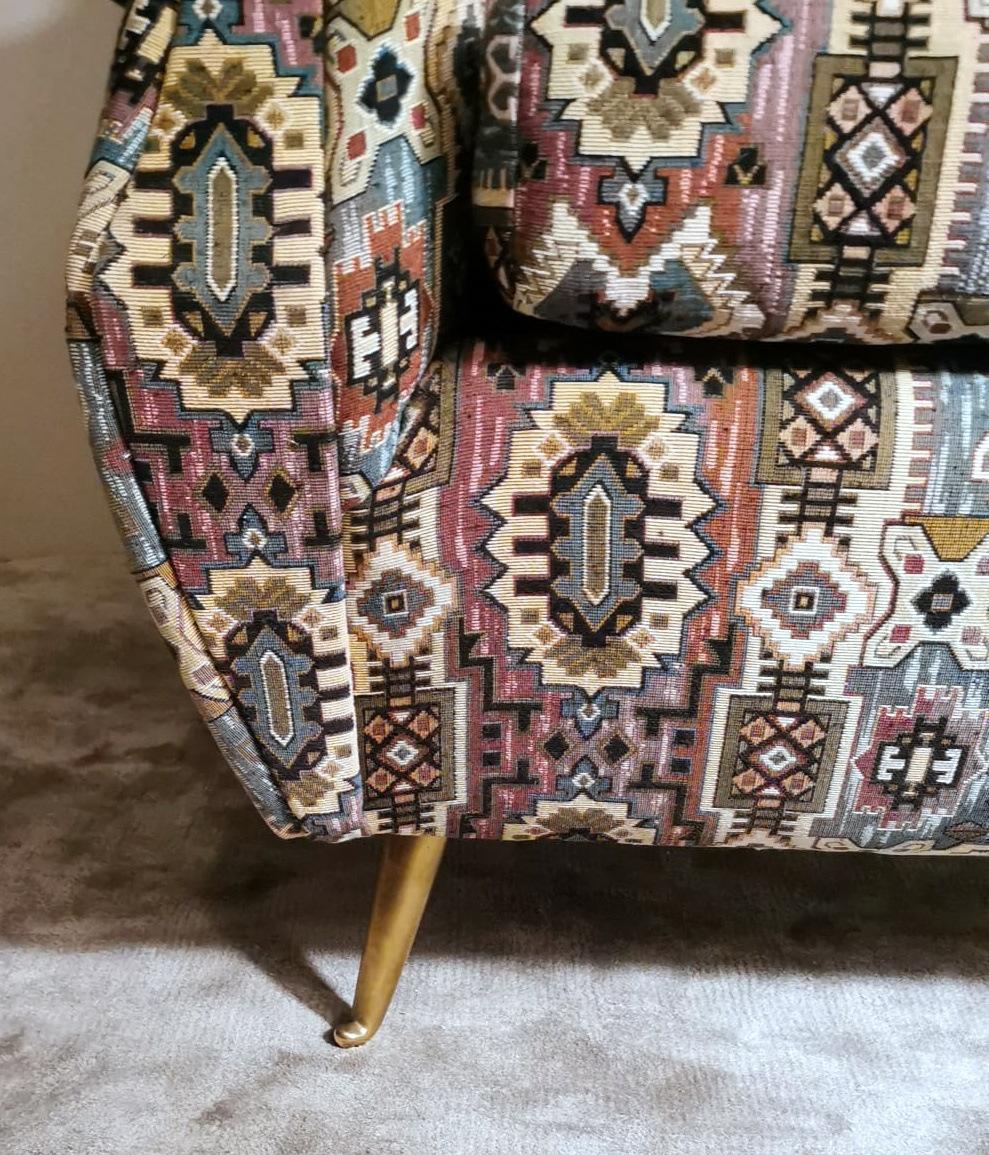 Country Chic Style French Armchair with Patterned Fabric Handmade on Loom For Sale 9