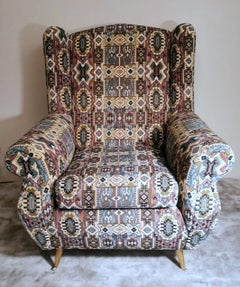 Country Chic Style French Armchair with Patterned Fabric Handmade on Loom