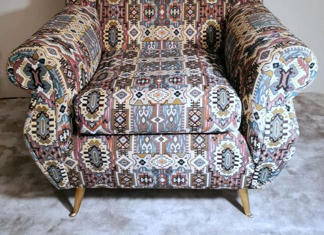 Country Chic Style French Armchair with Patterned Fabric Handmade on Loom For Sale 1