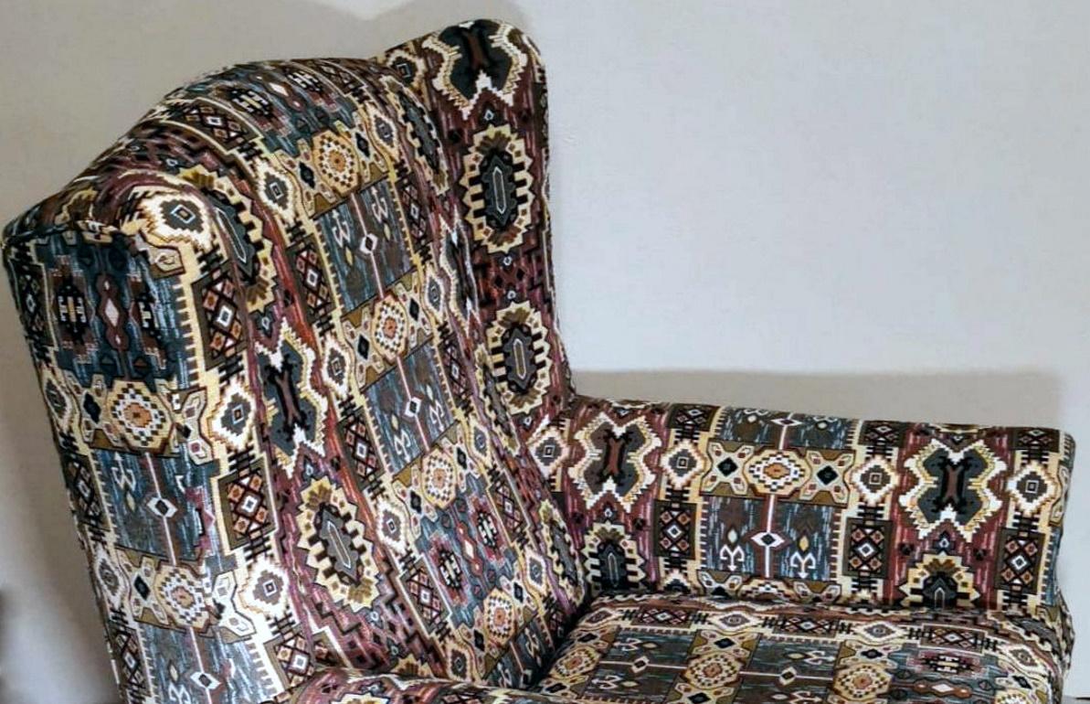 Country Chic Style French Armchair with Patterned Fabric Handmade on Loom For Sale 3