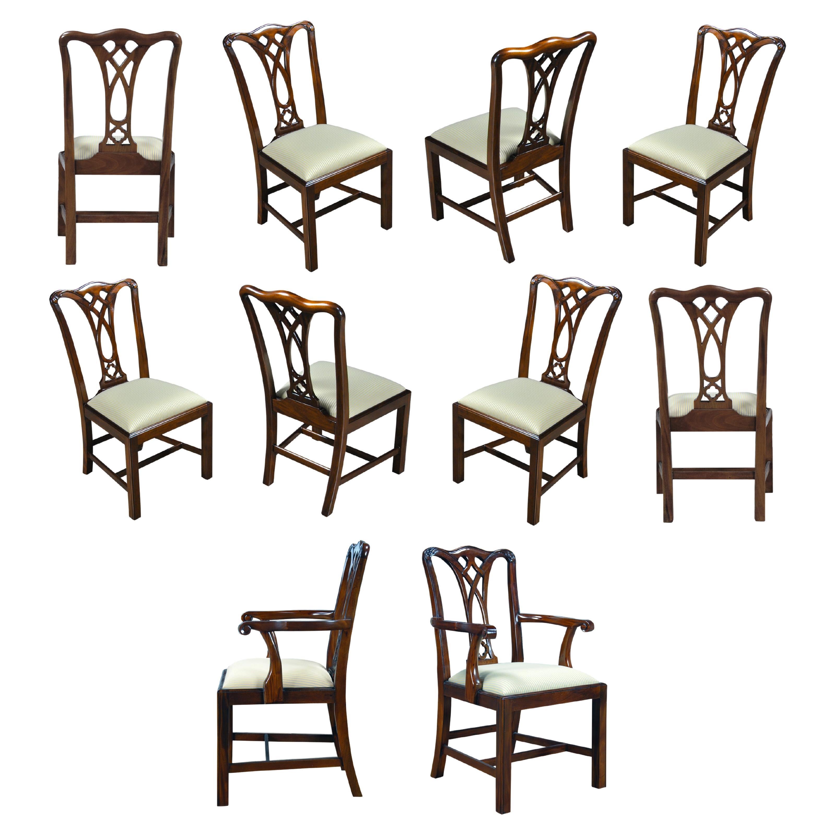 Country Chippendale Chairs, Set of 10