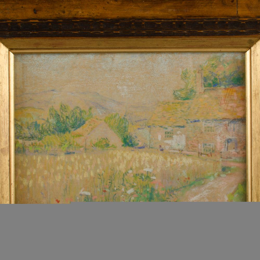 Country Cottage painting, Cottage in a field
 - Framed dimensions: 11 in x 8.5 in