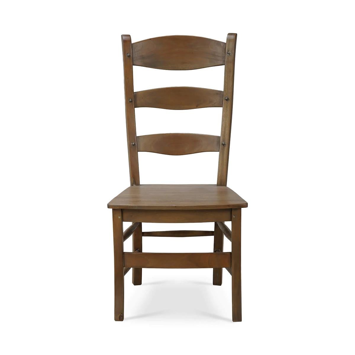 French Provincial Country Dining Ladder Back Chair (Set of 2) For Sale