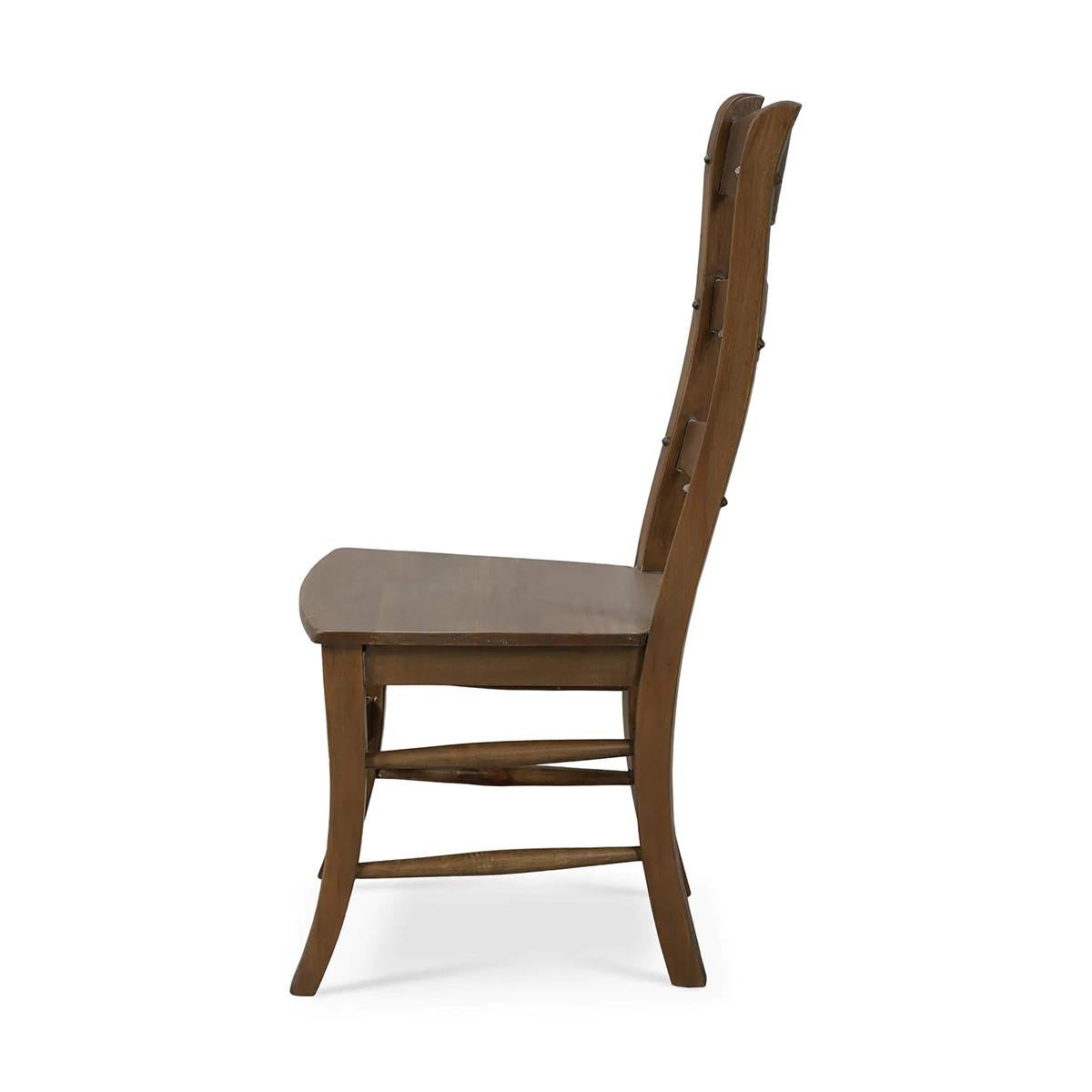 Indonesian Country Dining Ladder Back Chair (Set of 2) For Sale