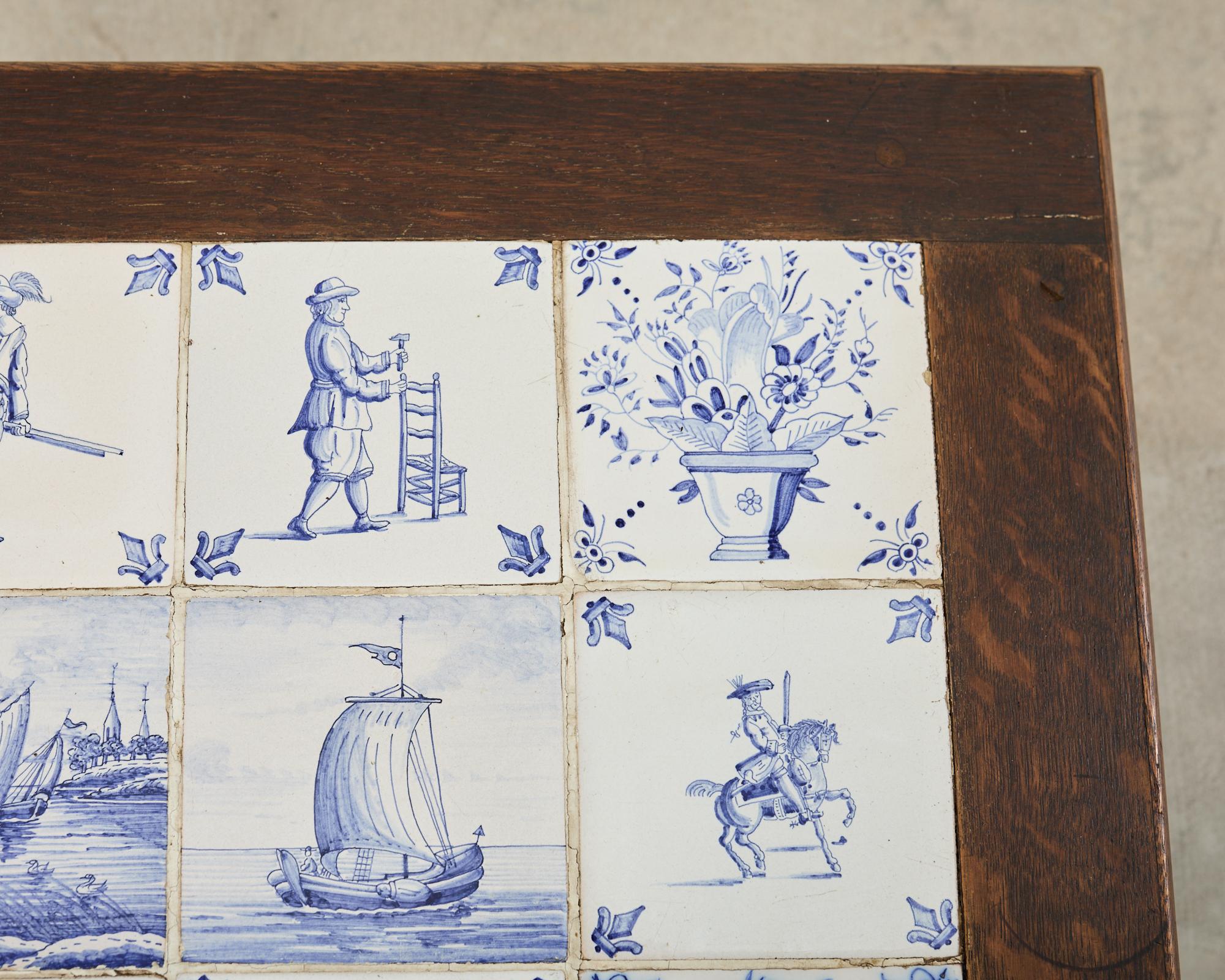 Country English Delft Blue and White Tile Top Drinks Table im Angebot 2