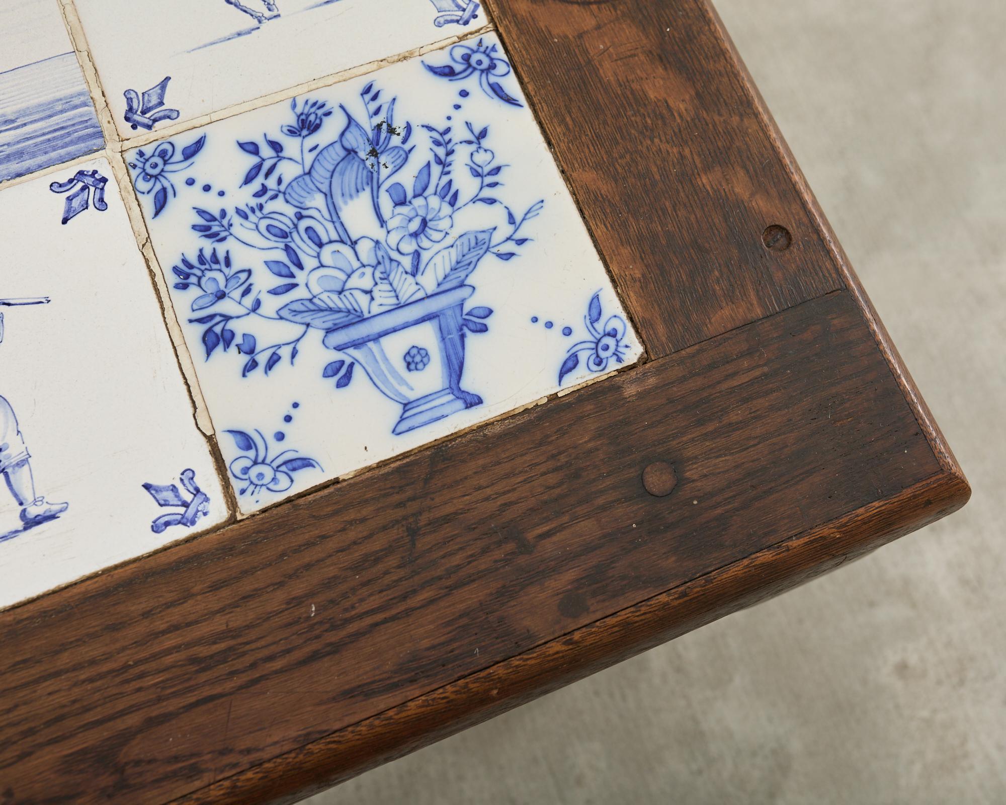 Country English Delft Blue and White Tile Top Drinks Table im Angebot 4