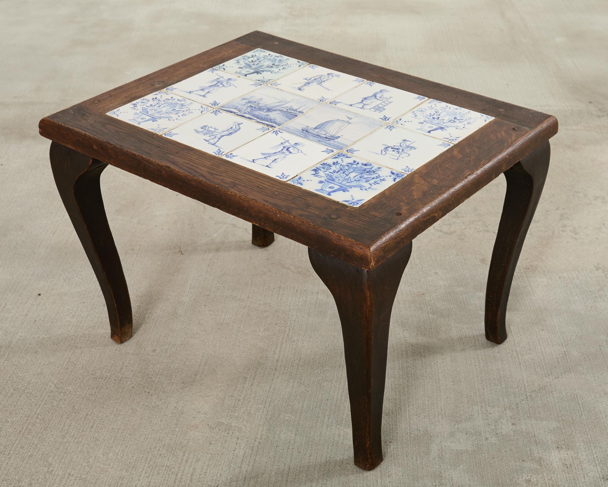 Country English Delft Blue and White Tile Top Drinks Table im Angebot 7