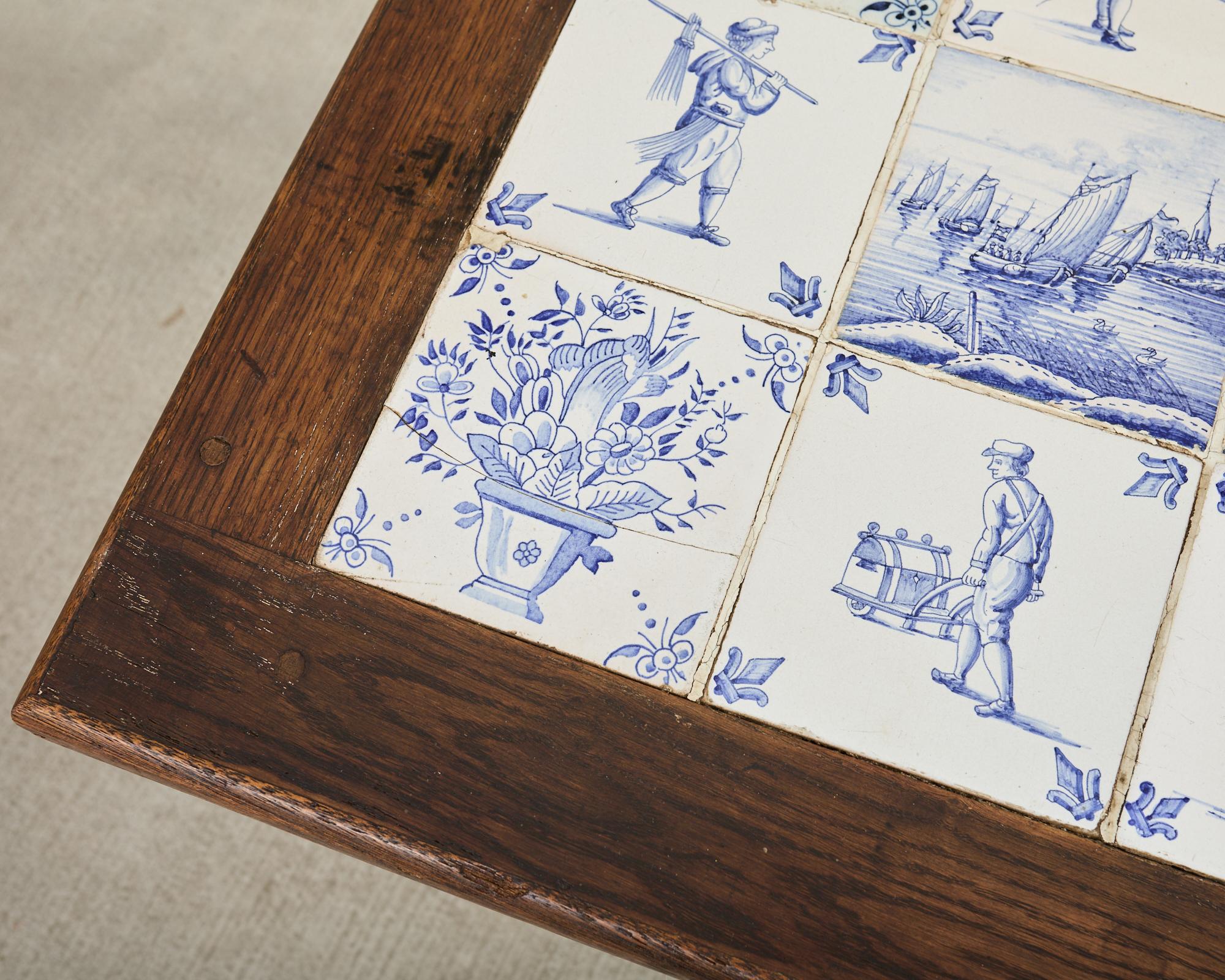 Country English Delft Blue and White Tile Top Drinks Table im Zustand „Gut“ im Angebot in Rio Vista, CA
