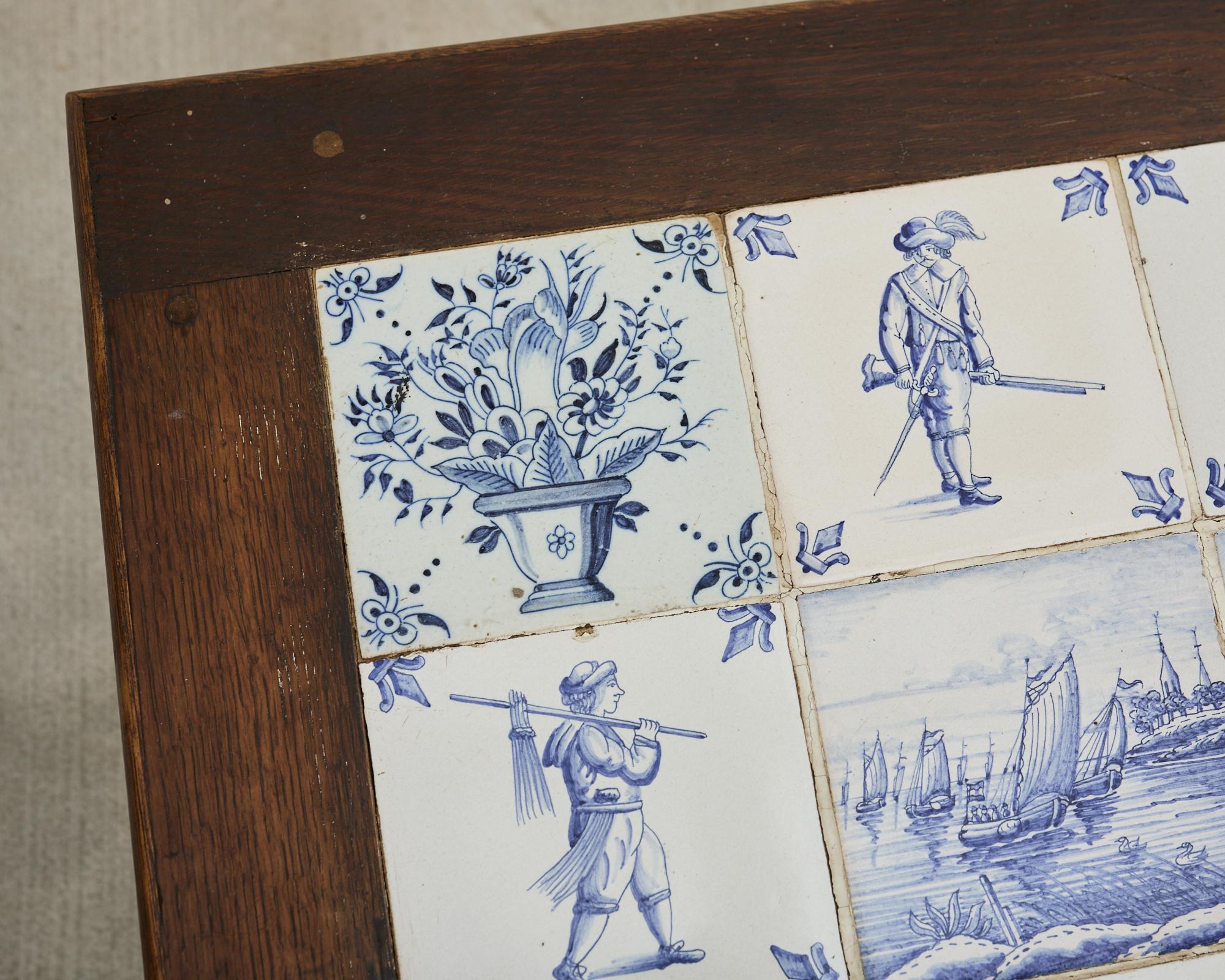 Country English Delft Blue and White Tile Top Drinks Table (Keramik) im Angebot