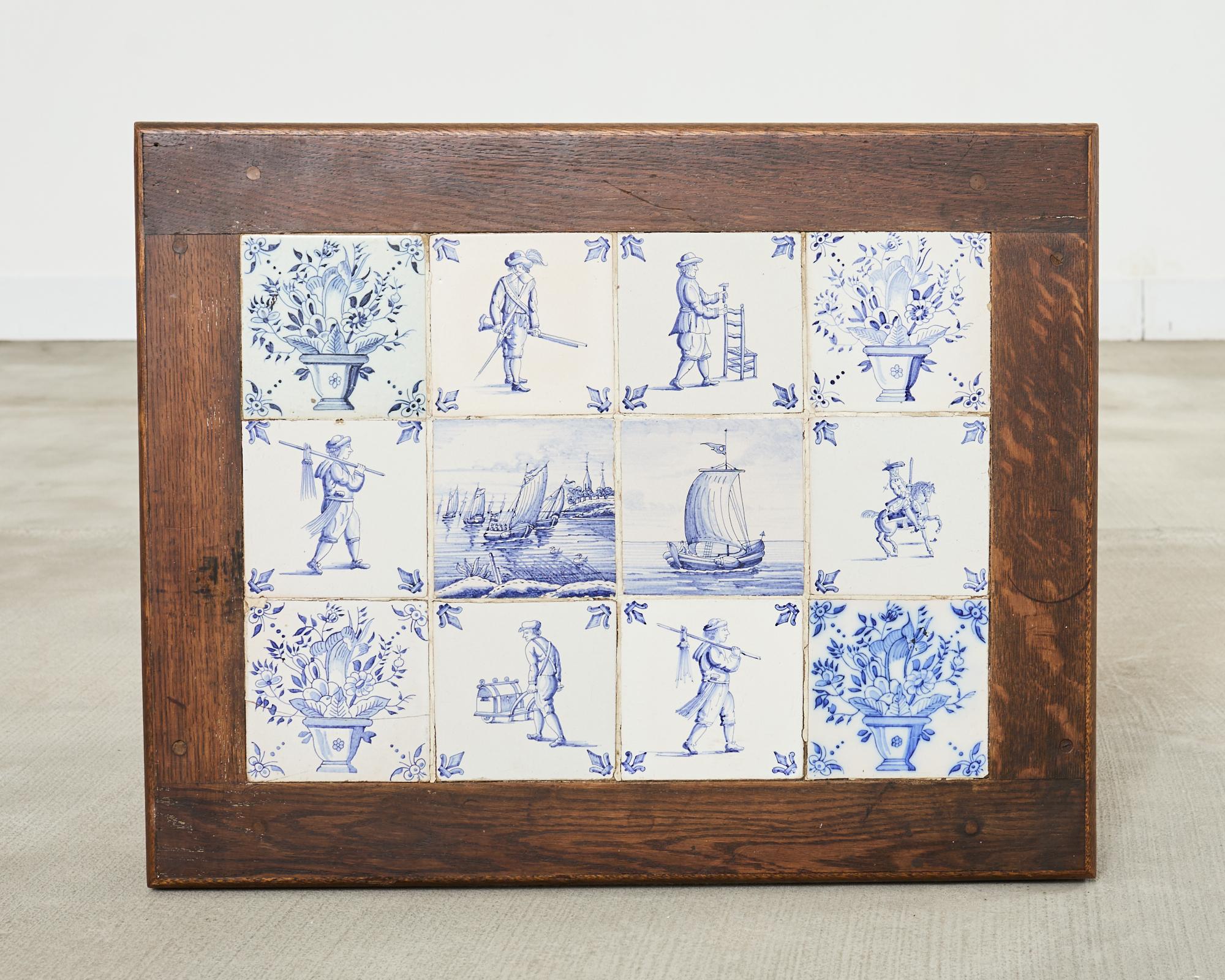 Country English Delft Blue and White Tile Top Drinks Table im Angebot 1