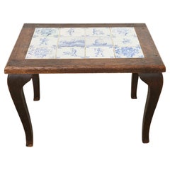 Antique Country English Delft Blue and White Tile Top Drinks Table