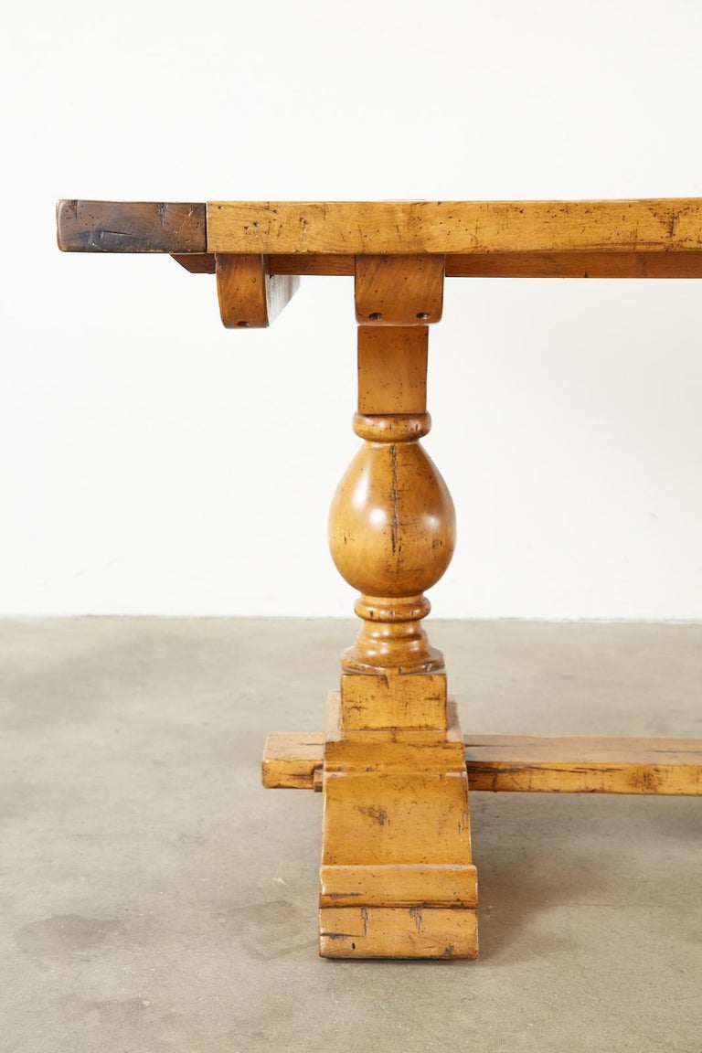 Country English Double Pedestal Maple Trestle Dining Table at 1stDibs