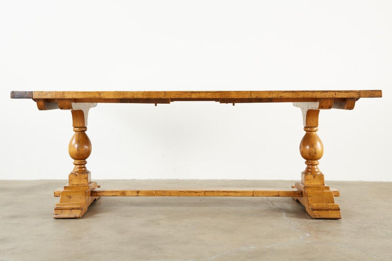 Country English Double Pedestal Maple Trestle Dining Table at 1stDibs