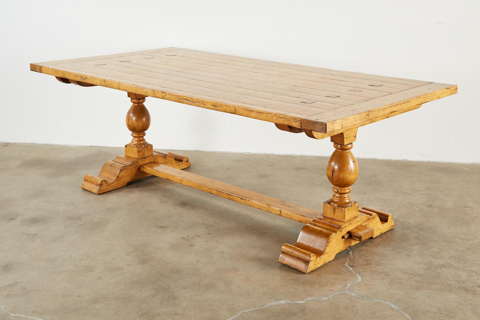 American Country English Double Pedestal Maple Trestle Dining Table