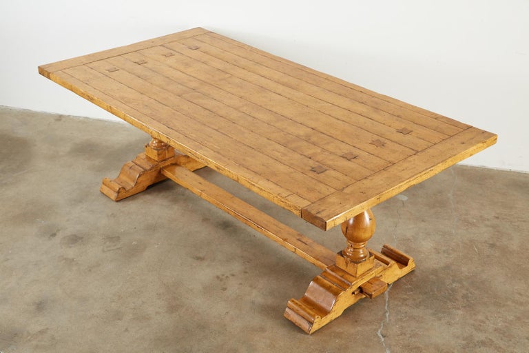 Country English Double Pedestal Maple Trestle Dining Table at 1stDibs