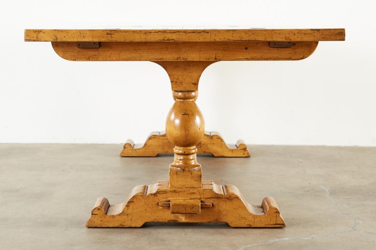 Country English Double Pedestal Maple Trestle Dining Table at 1stDibs
