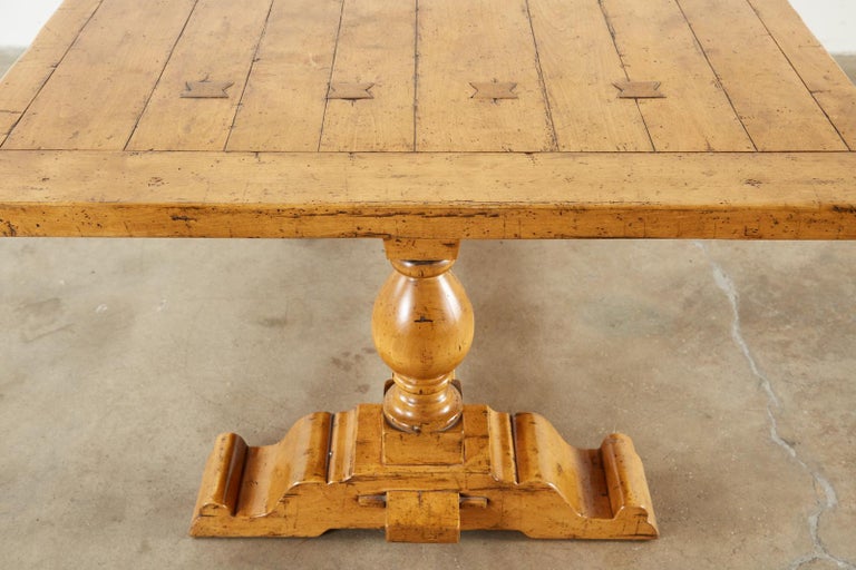 Country English Double Pedestal Maple Trestle Dining Table at 1stDibs