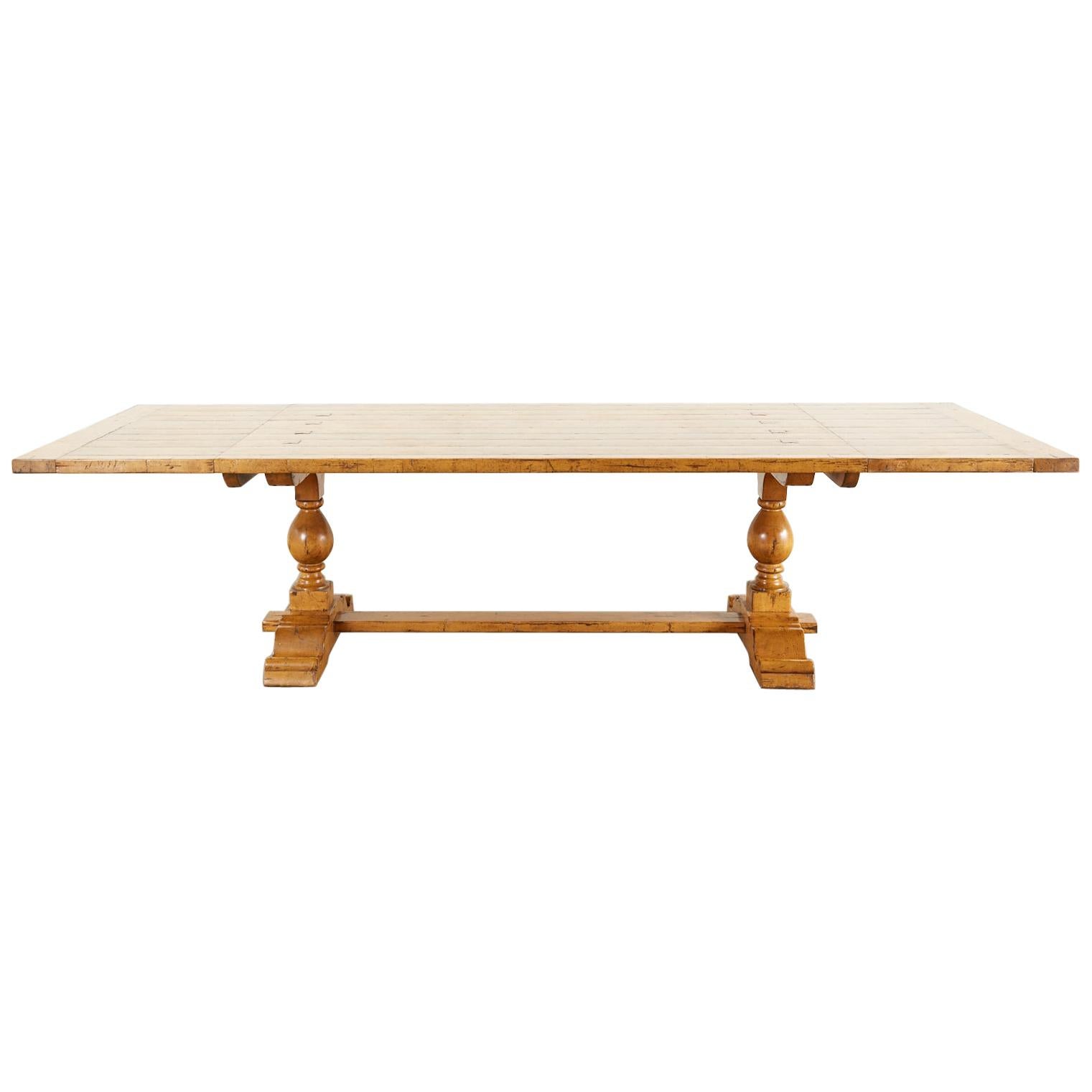 Country English Double Pedestal Maple Trestle Dining Table
