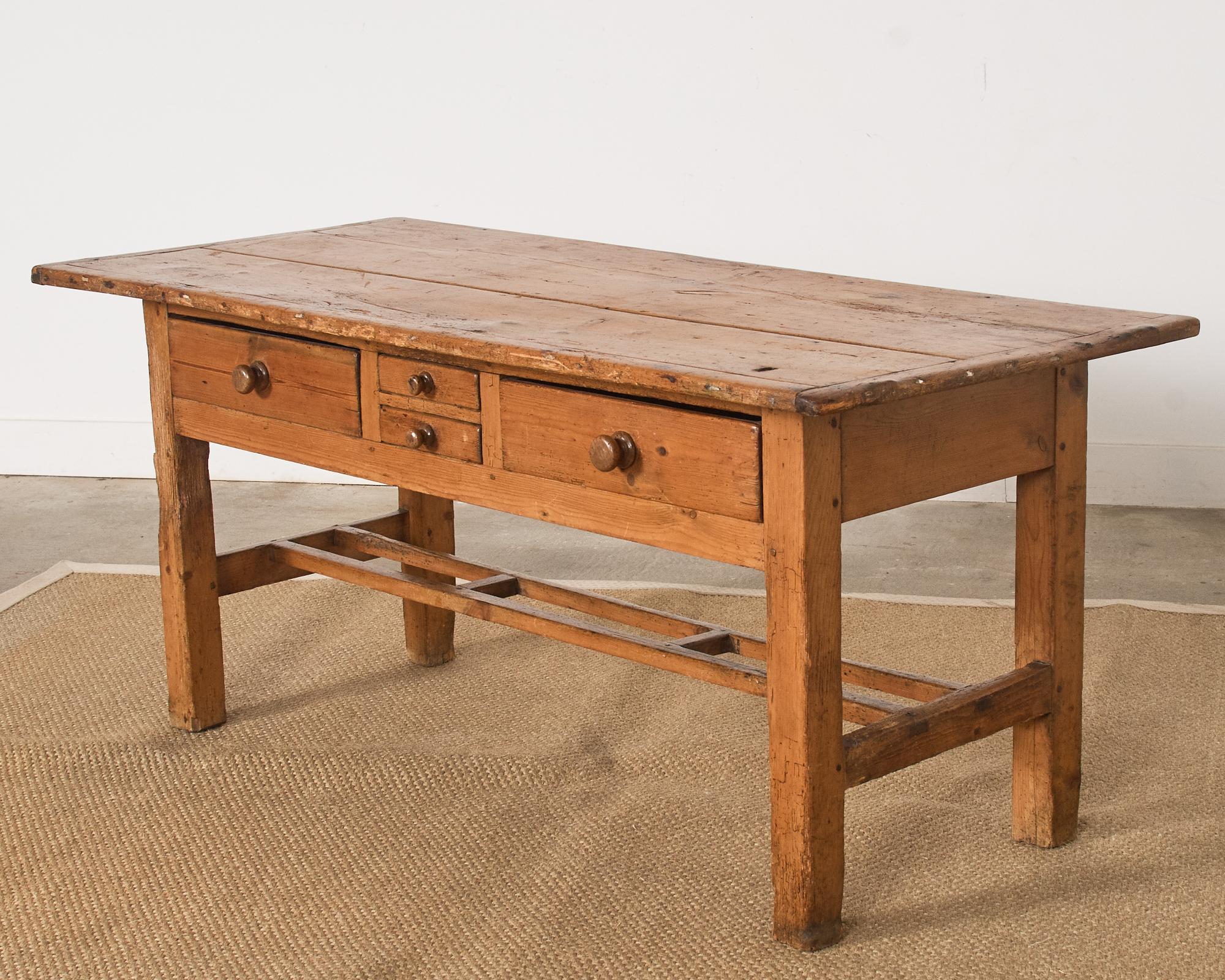 Hand-Crafted Country English Farmhouse Fruitwood Work Table or Console