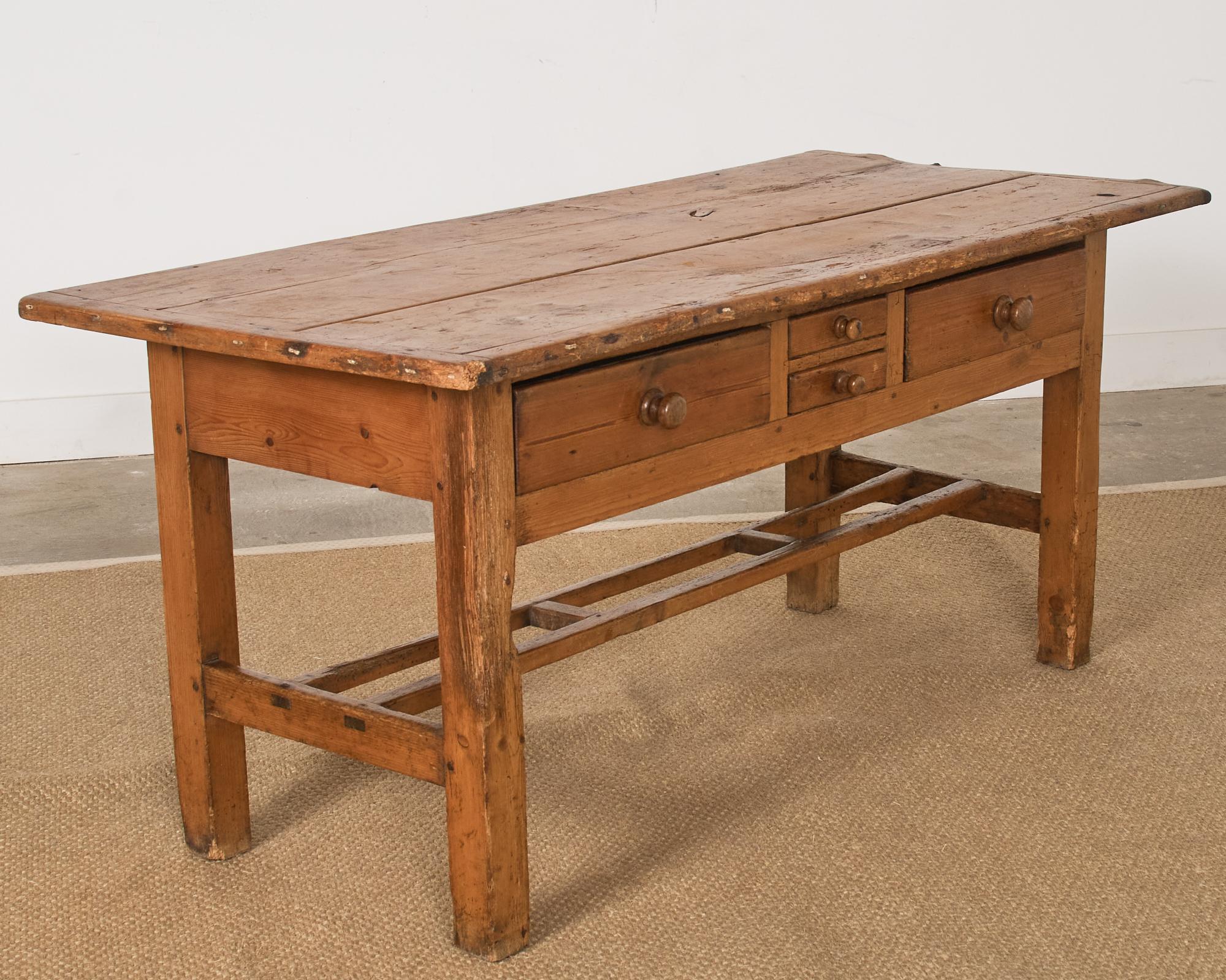 19th Century Country English Farmhouse Fruitwood Work Table or Console